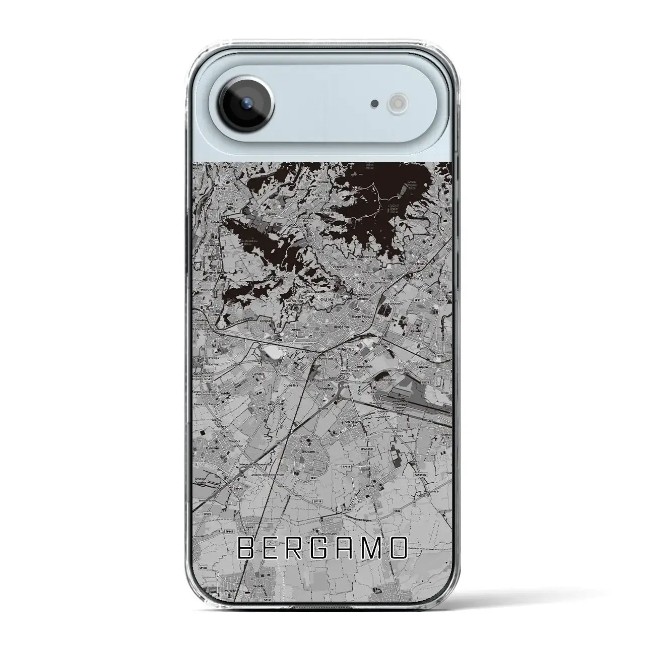 【ベルガモ(イタリア)】地図柄iPhoneケース(クリアタイプ)モノトーン・iPhone 17 Pro Max 用