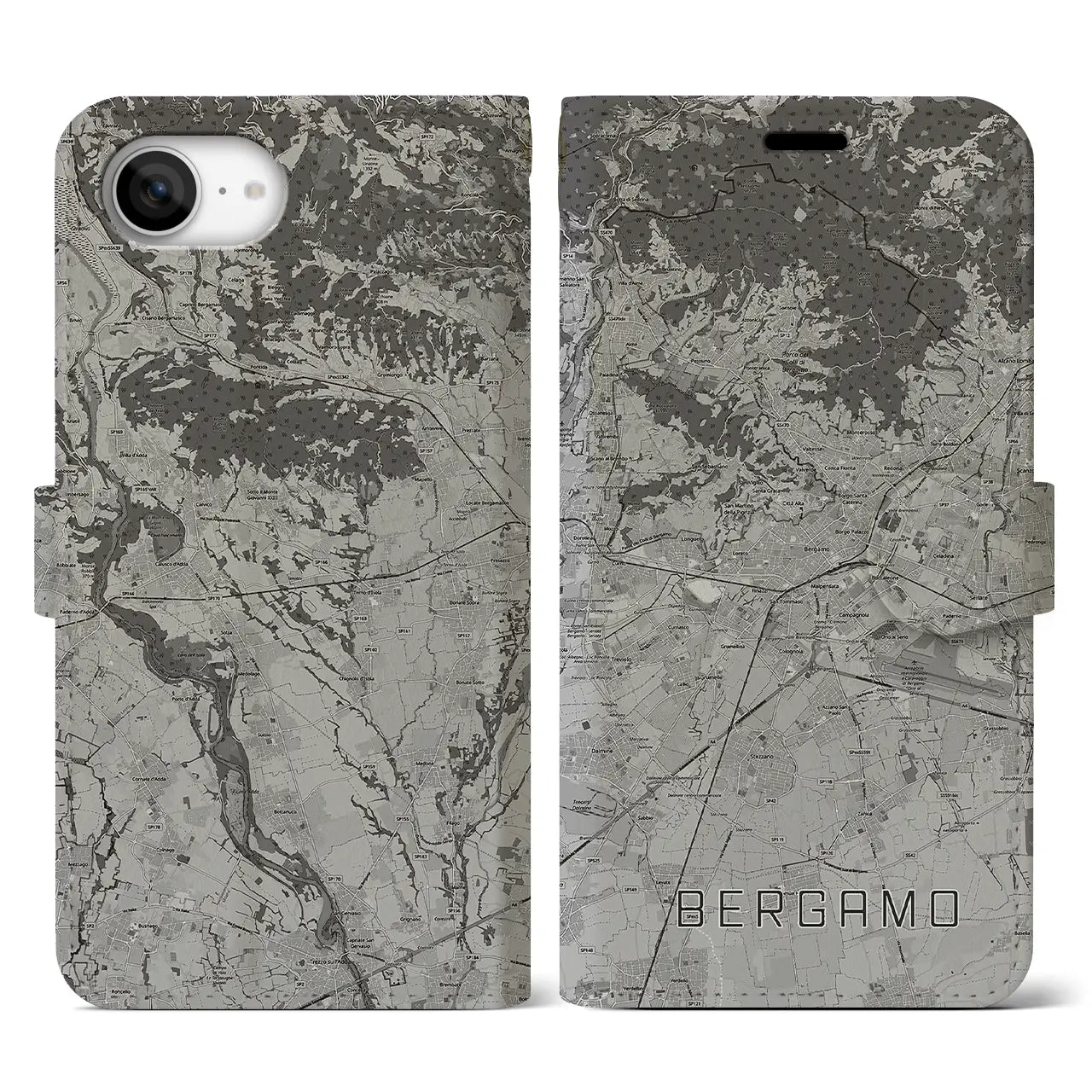 【ベルガモ(イタリア)】地図柄iPhoneケース(手帳タイプ)