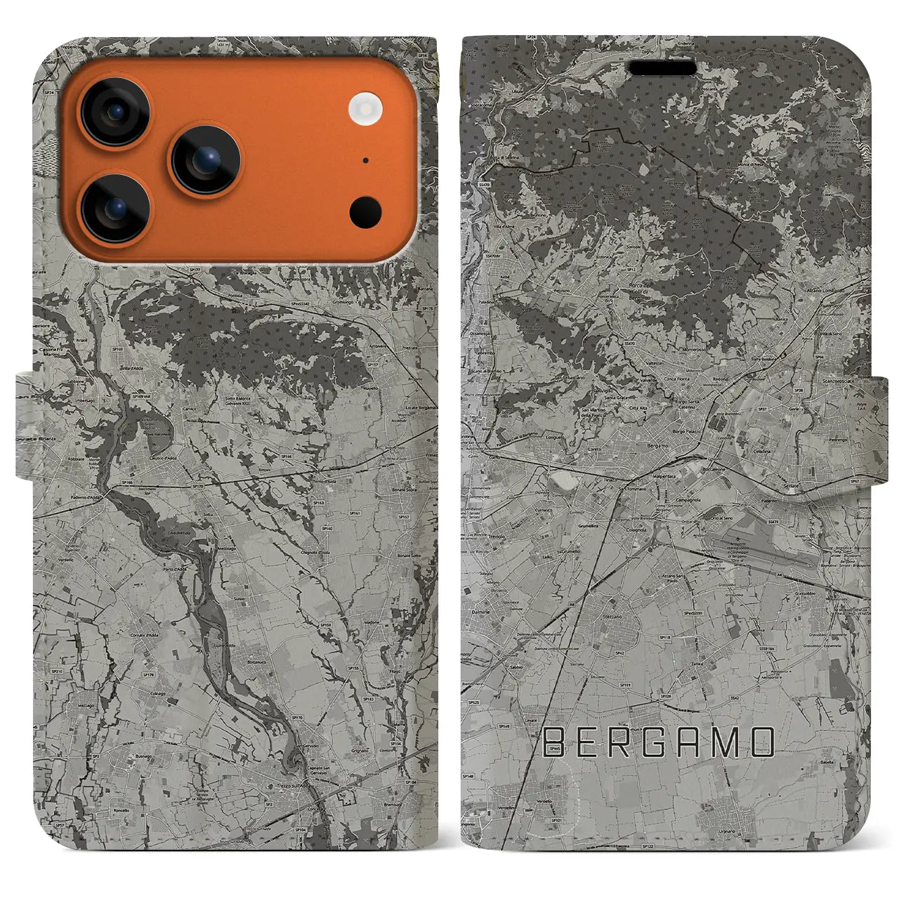 【ベルガモ(イタリア)】地図柄iPhoneケース(手帳タイプ)