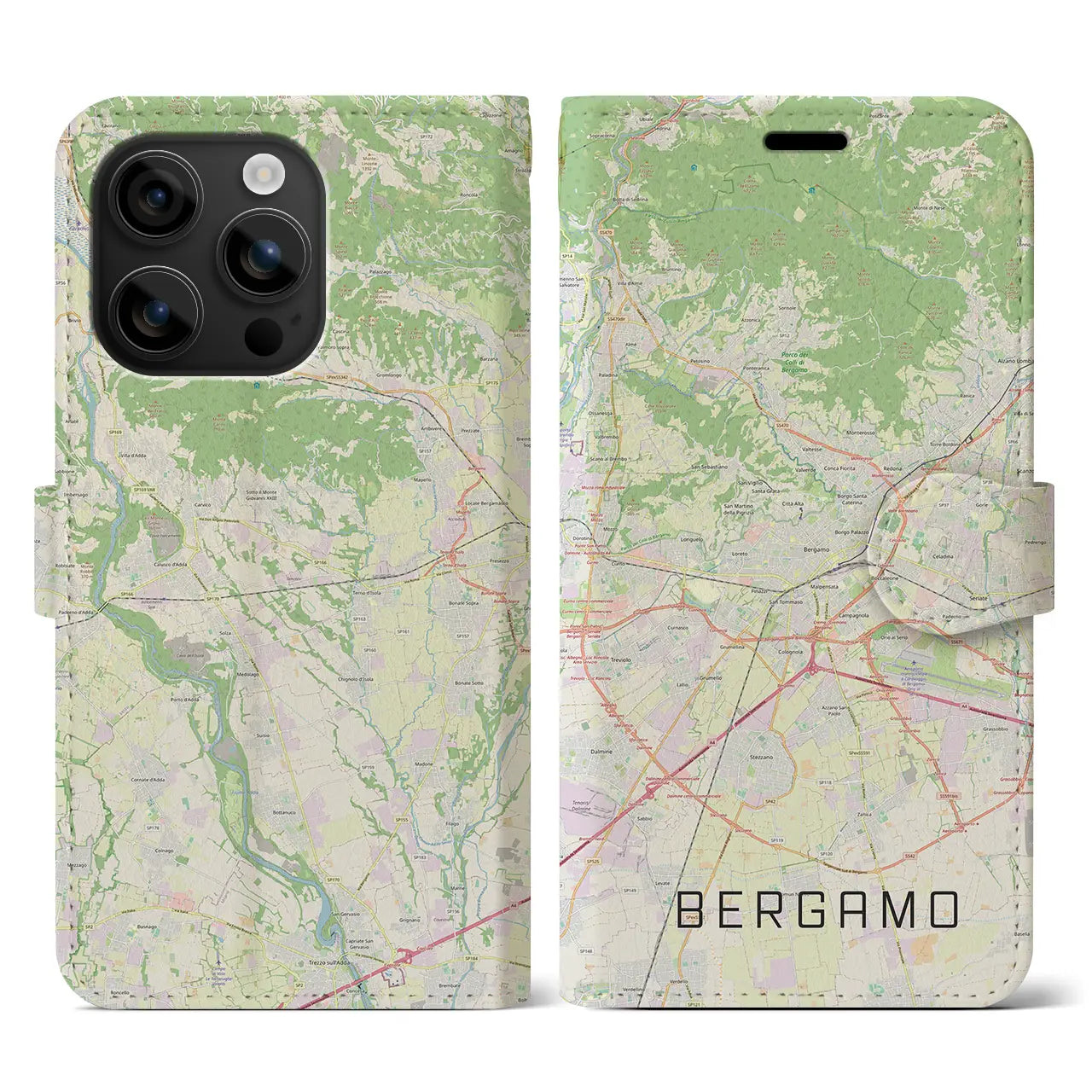 【ベルガモ(イタリア)】地図柄iPhoneケース(手帳タイプ)ナチュラル・iPhone 16 用