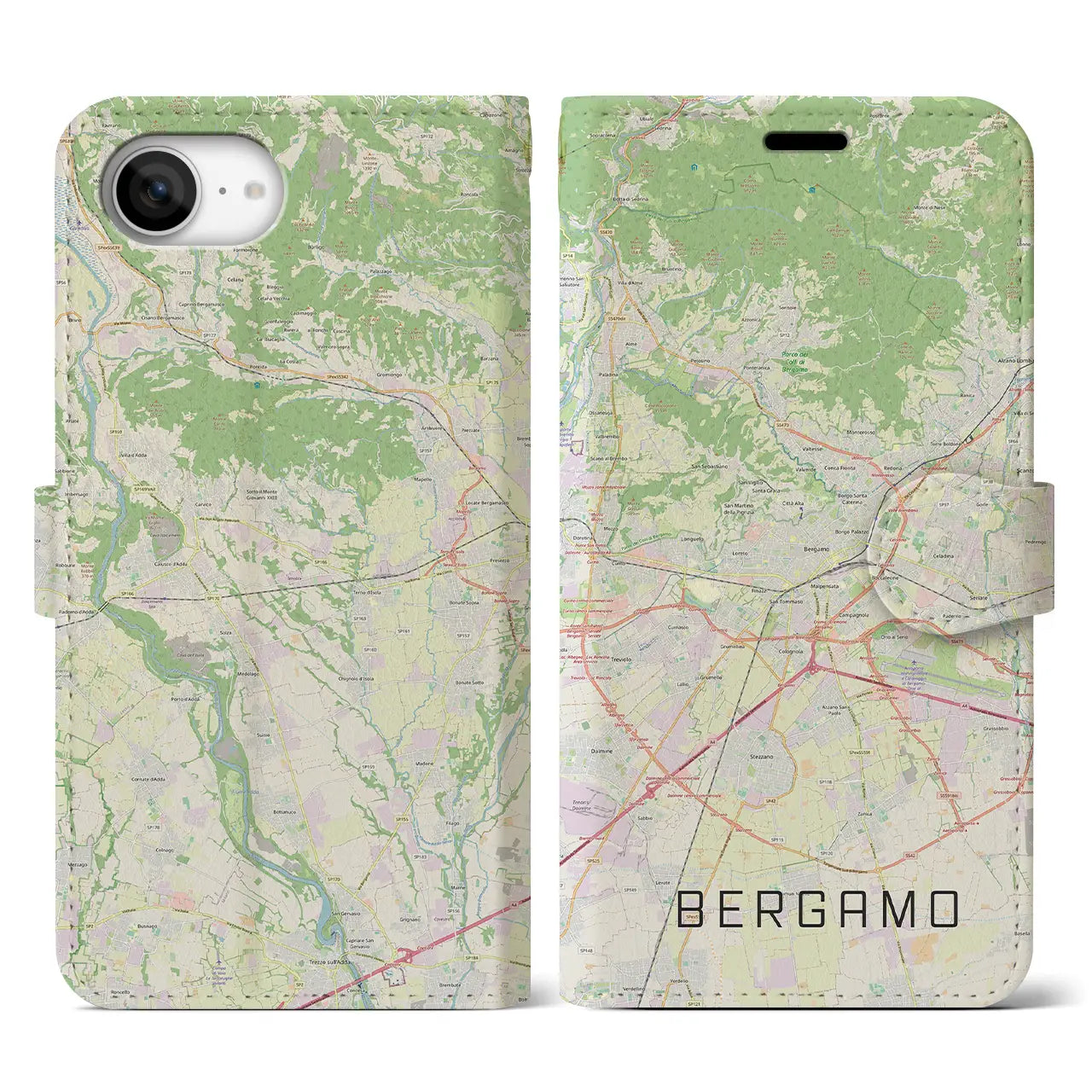 【ベルガモ(イタリア)】地図柄iPhoneケース(手帳タイプ)