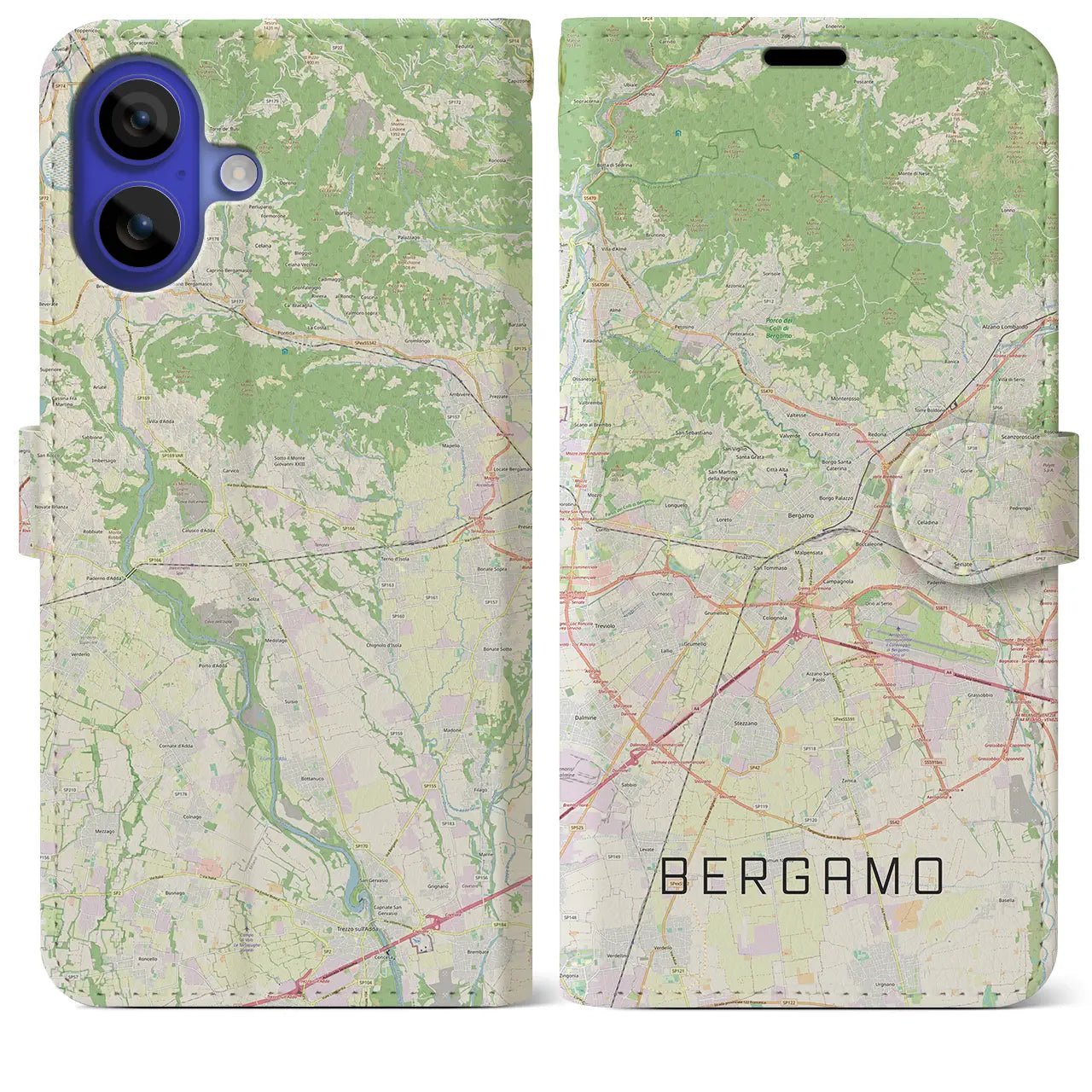 【ベルガモ(イタリア)】地図柄iPhoneケース(手帳タイプ)ナチュラル・iPhone 16 Pro Max 用