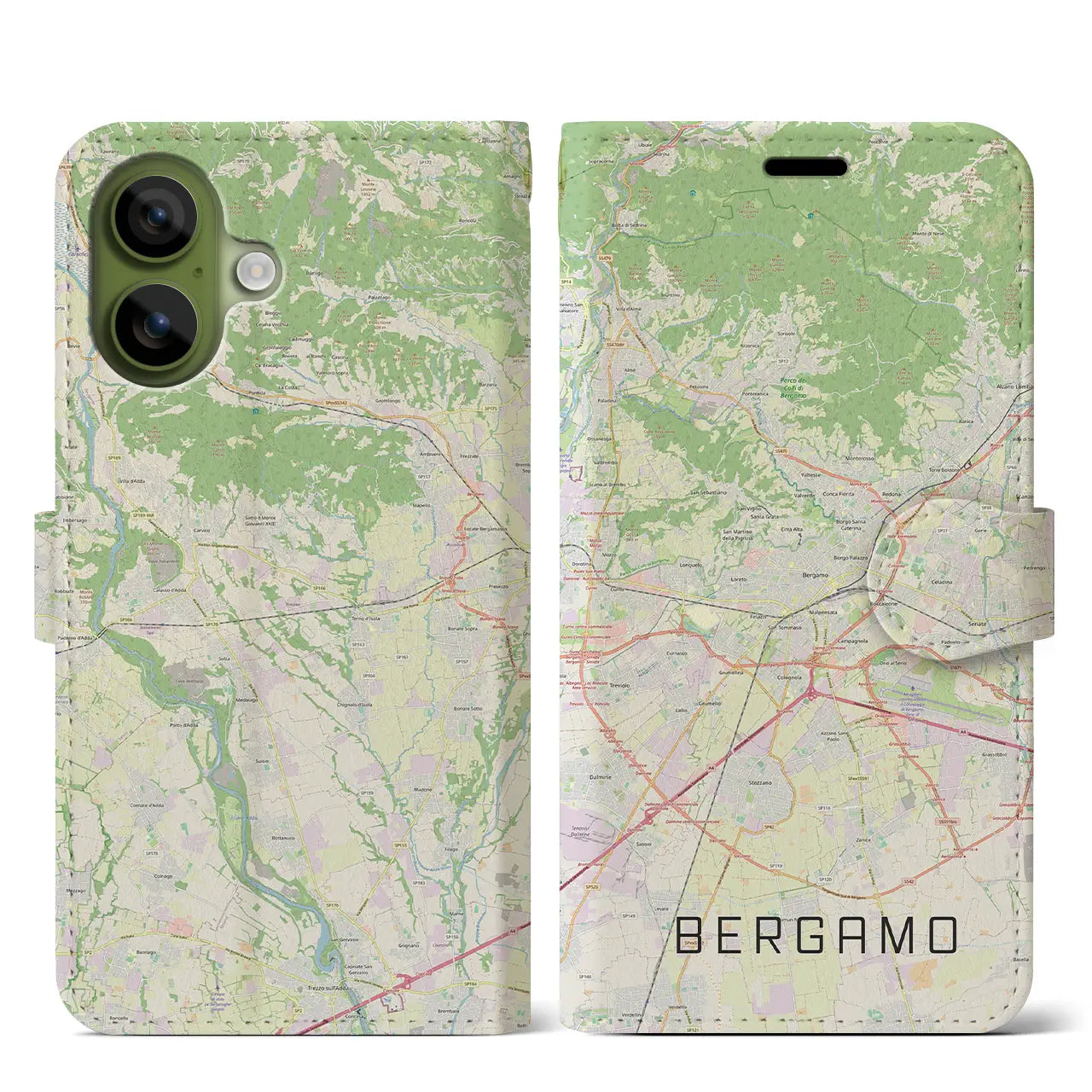 【ベルガモ(イタリア)】地図柄iPhoneケース(手帳タイプ)