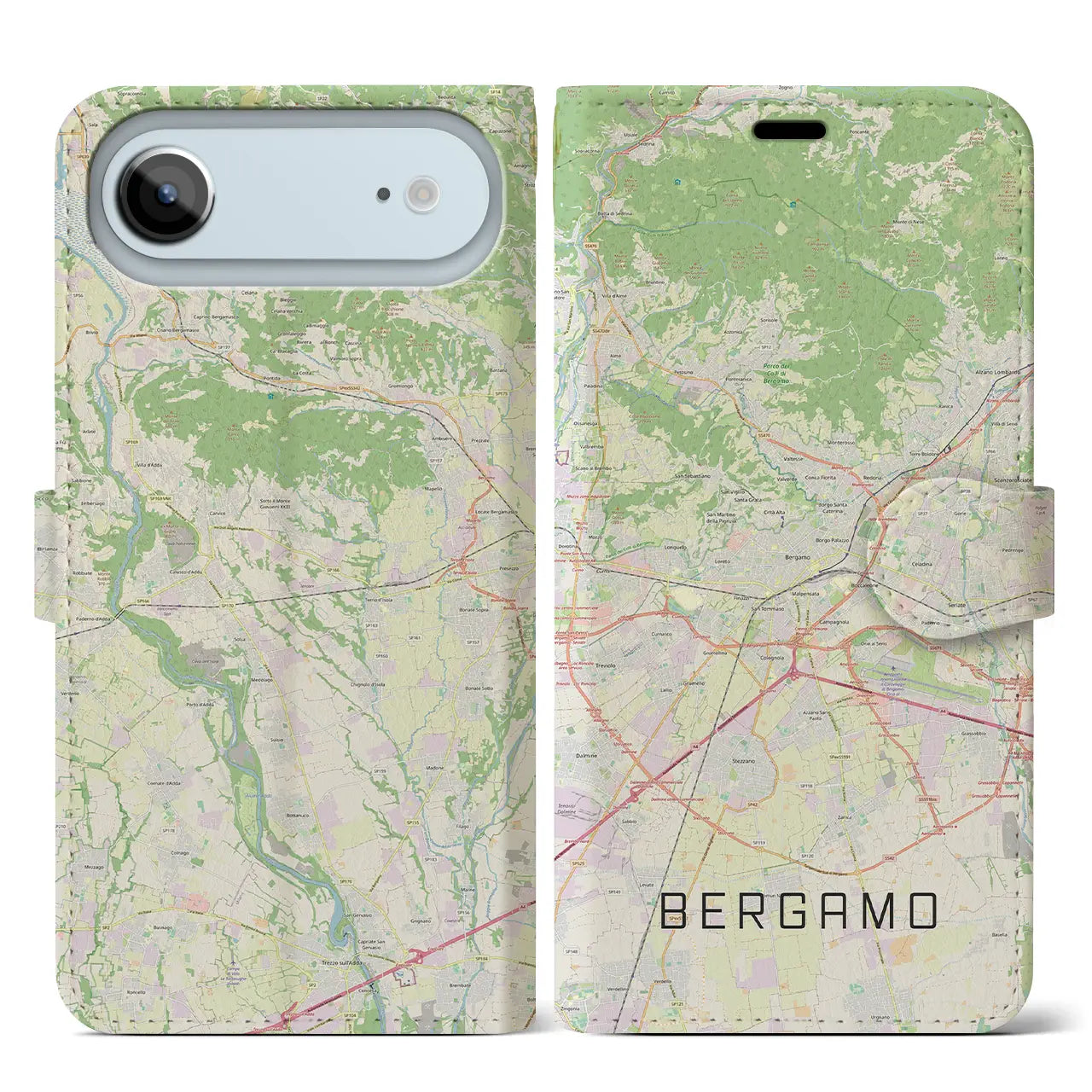 【ベルガモ(イタリア)】地図柄iPhoneケース(手帳タイプ)モノトーン・iPhone 17 Pro Max 用