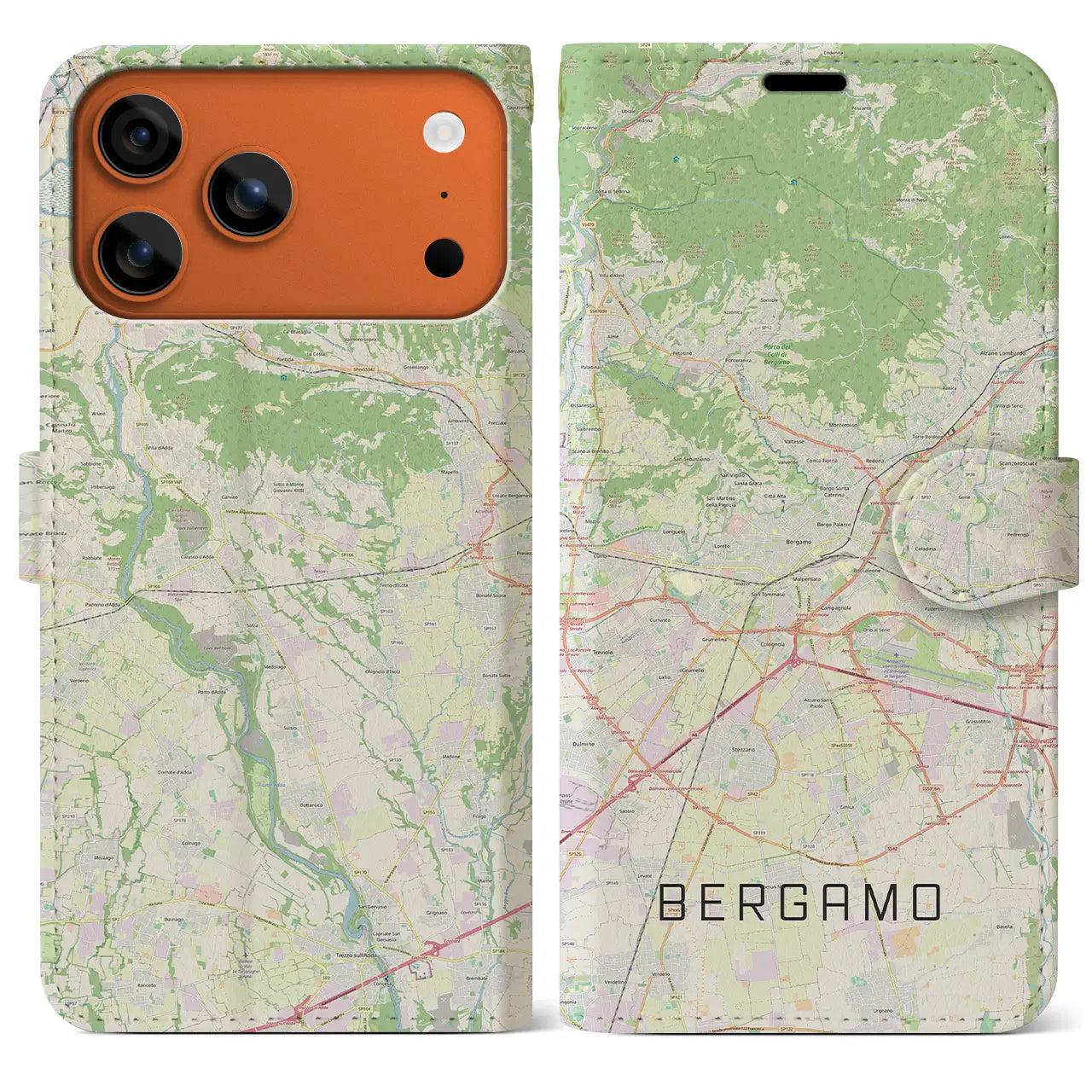 【ベルガモ(イタリア)】地図柄iPhoneケース(手帳タイプ)ナチュラル・iPhone 17 Pro Max 用