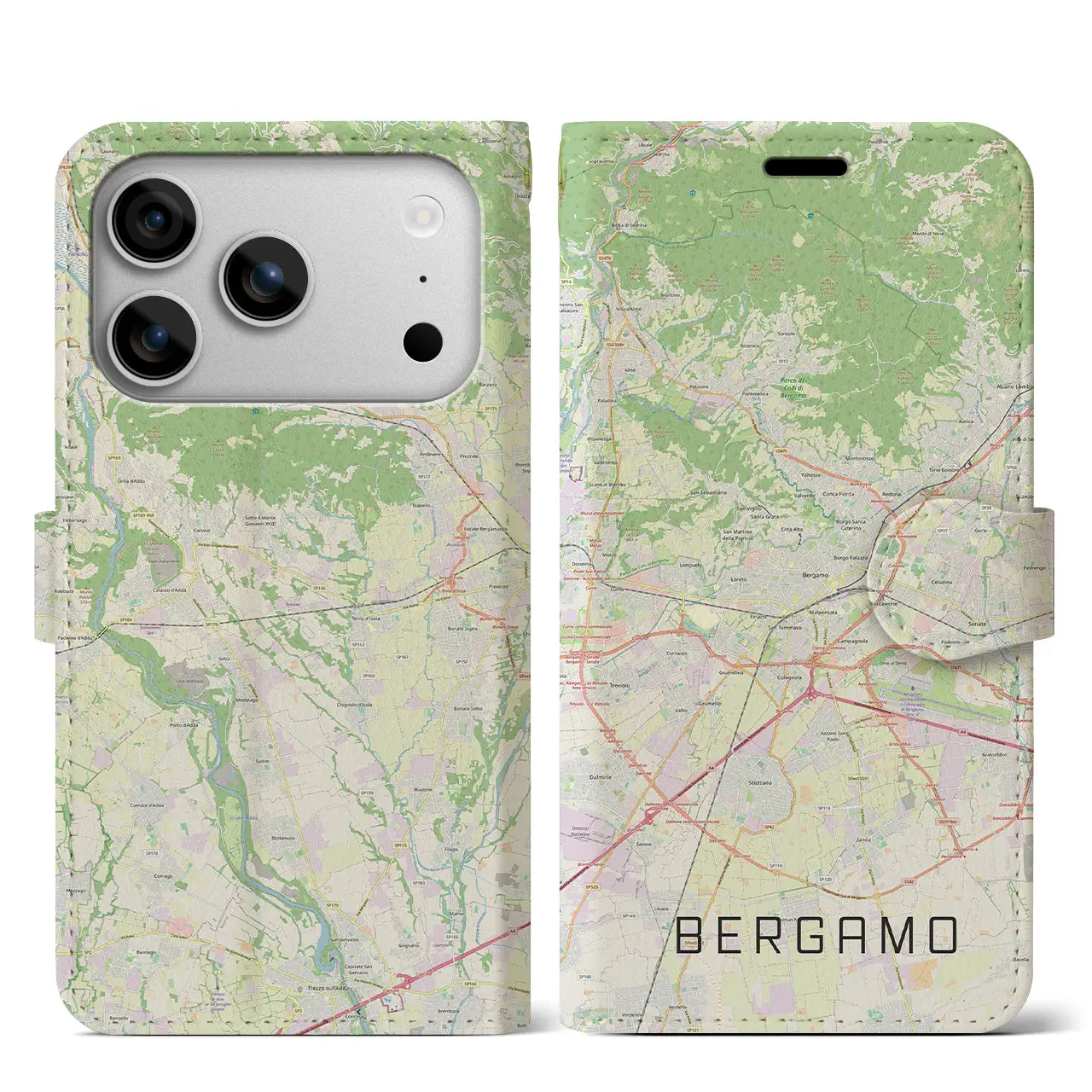 【ベルガモ(イタリア)】地図柄iPhoneケース(手帳タイプ)