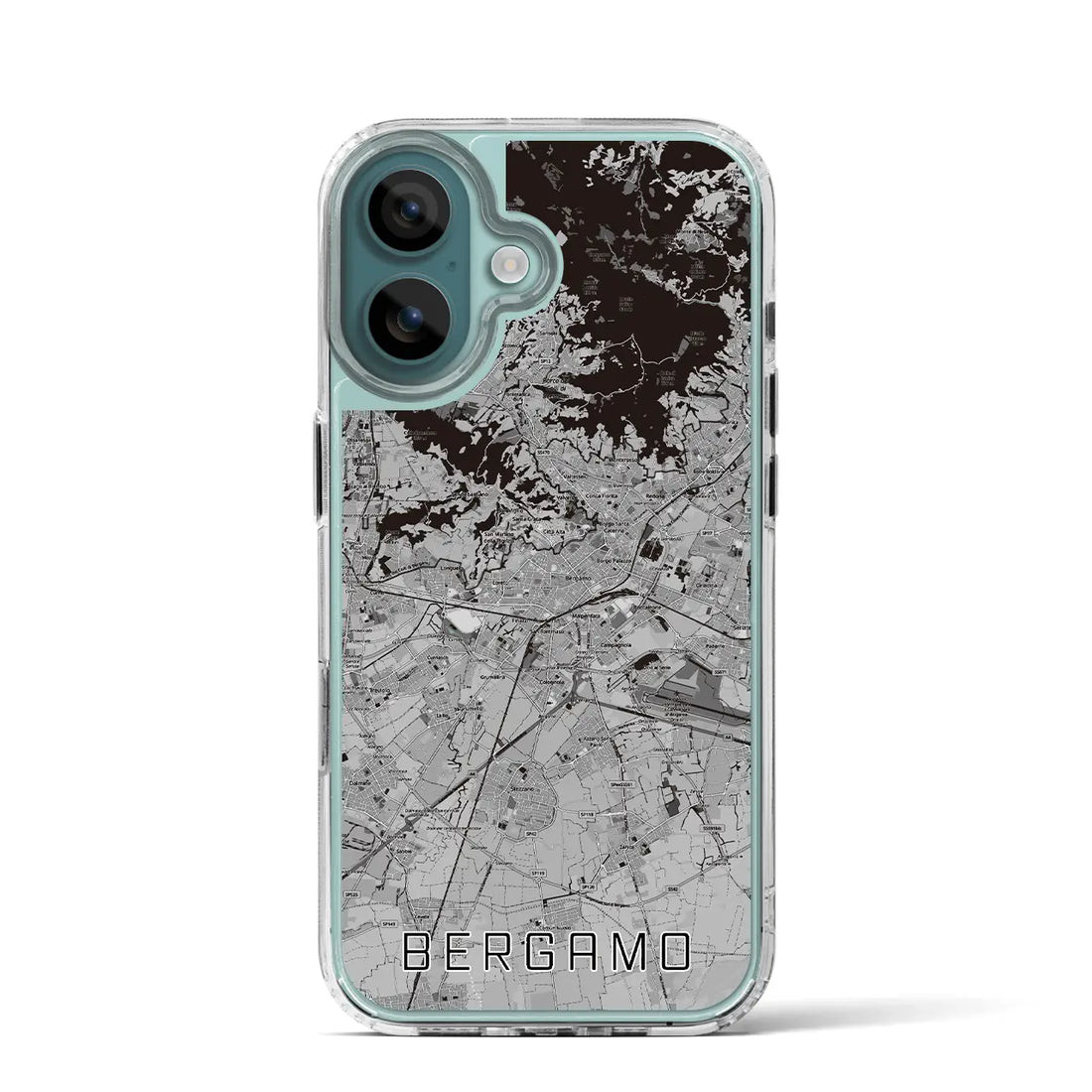 【ベルガモ(イタリア)】地図柄iPhoneケース(MagSafeタイプ)モノトーン・iPhone 16 Pro 用