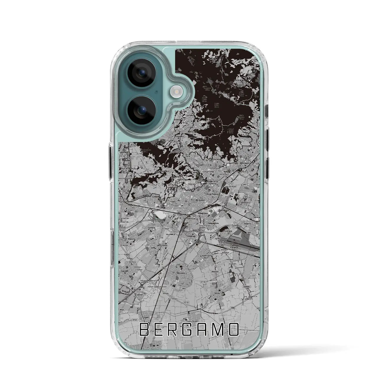 【ベルガモ(イタリア)】地図柄iPhoneケース(MagSafeタイプ)モノトーン・iPhone 16 Pro 用