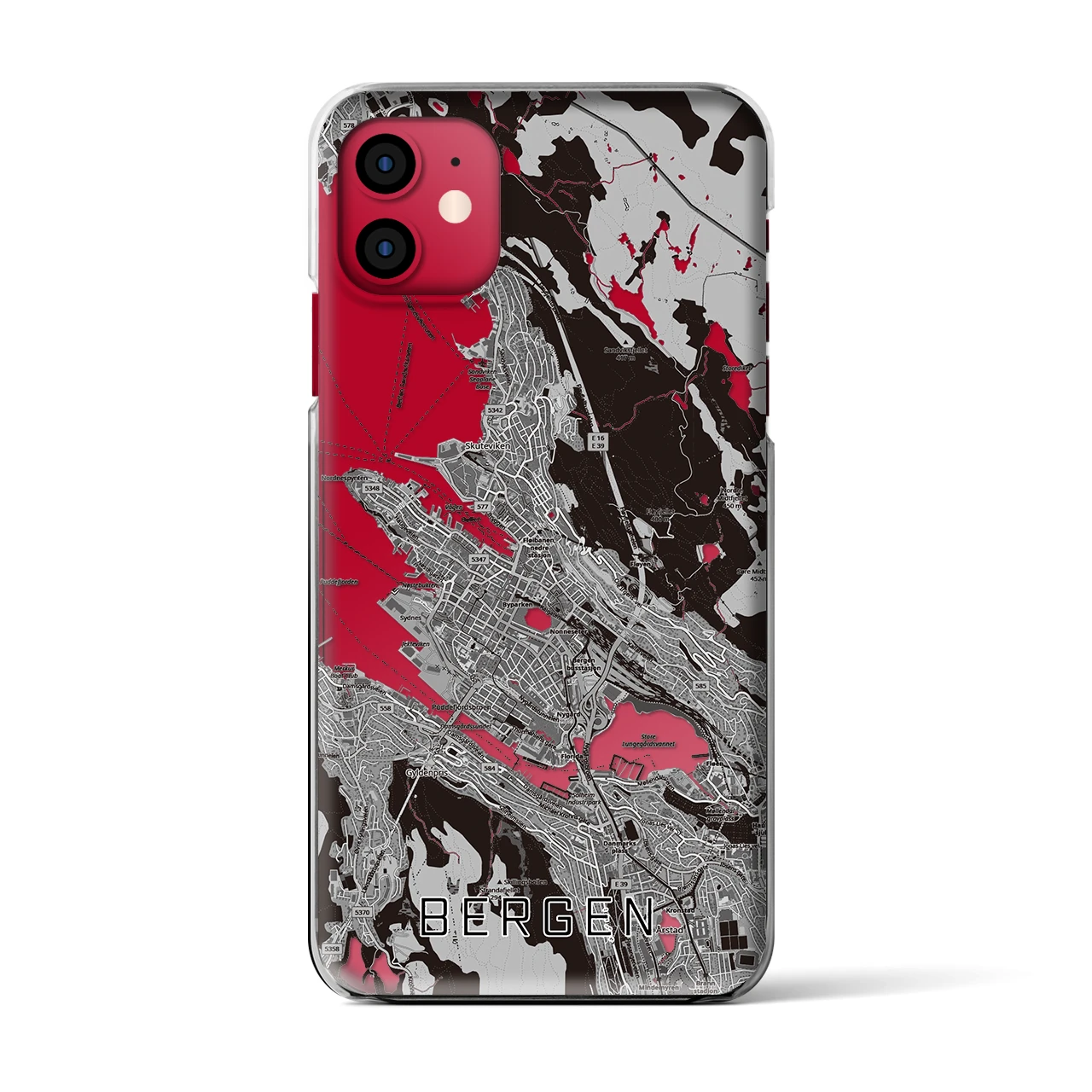 【ベルゲン(ノルウェー)】地図柄iPhoneケース(クリアタイプ)