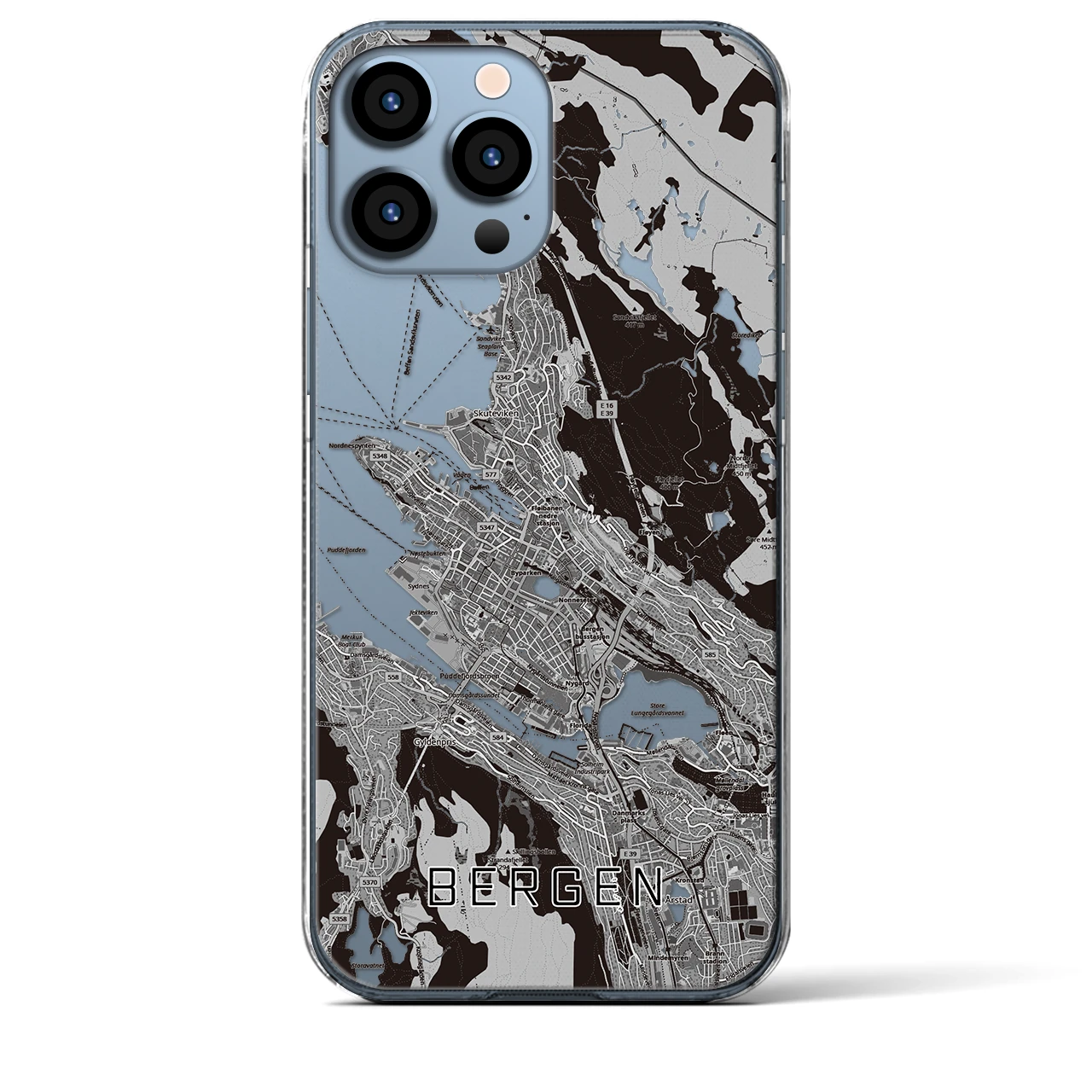 【ベルゲン(ノルウェー)】地図柄iPhoneケース(クリアタイプ)