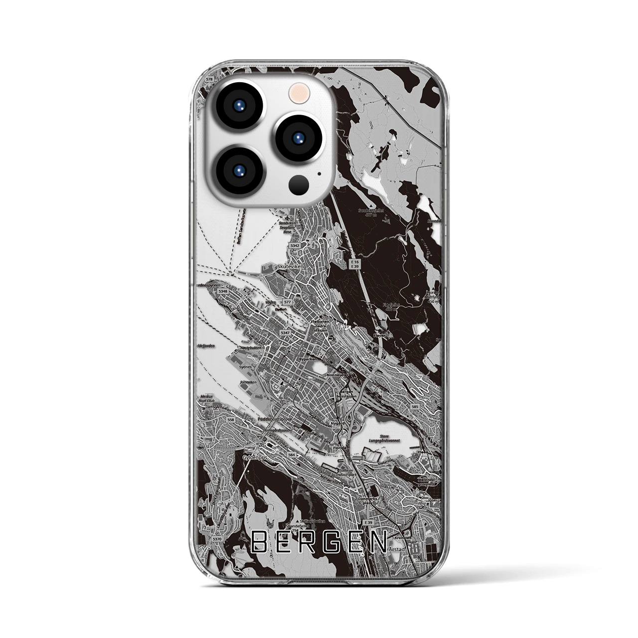 【ベルゲン(ノルウェー)】地図柄iPhoneケース(クリアタイプ)