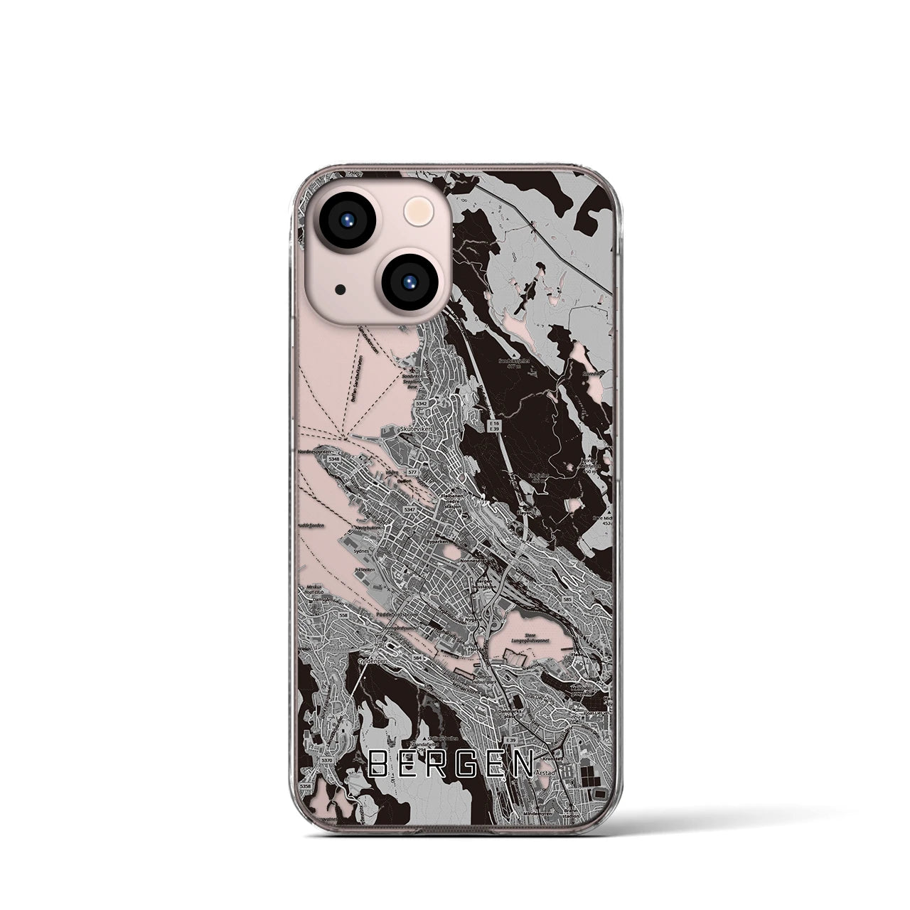 【ベルゲン(ノルウェー)】地図柄iPhoneケース(クリアタイプ)