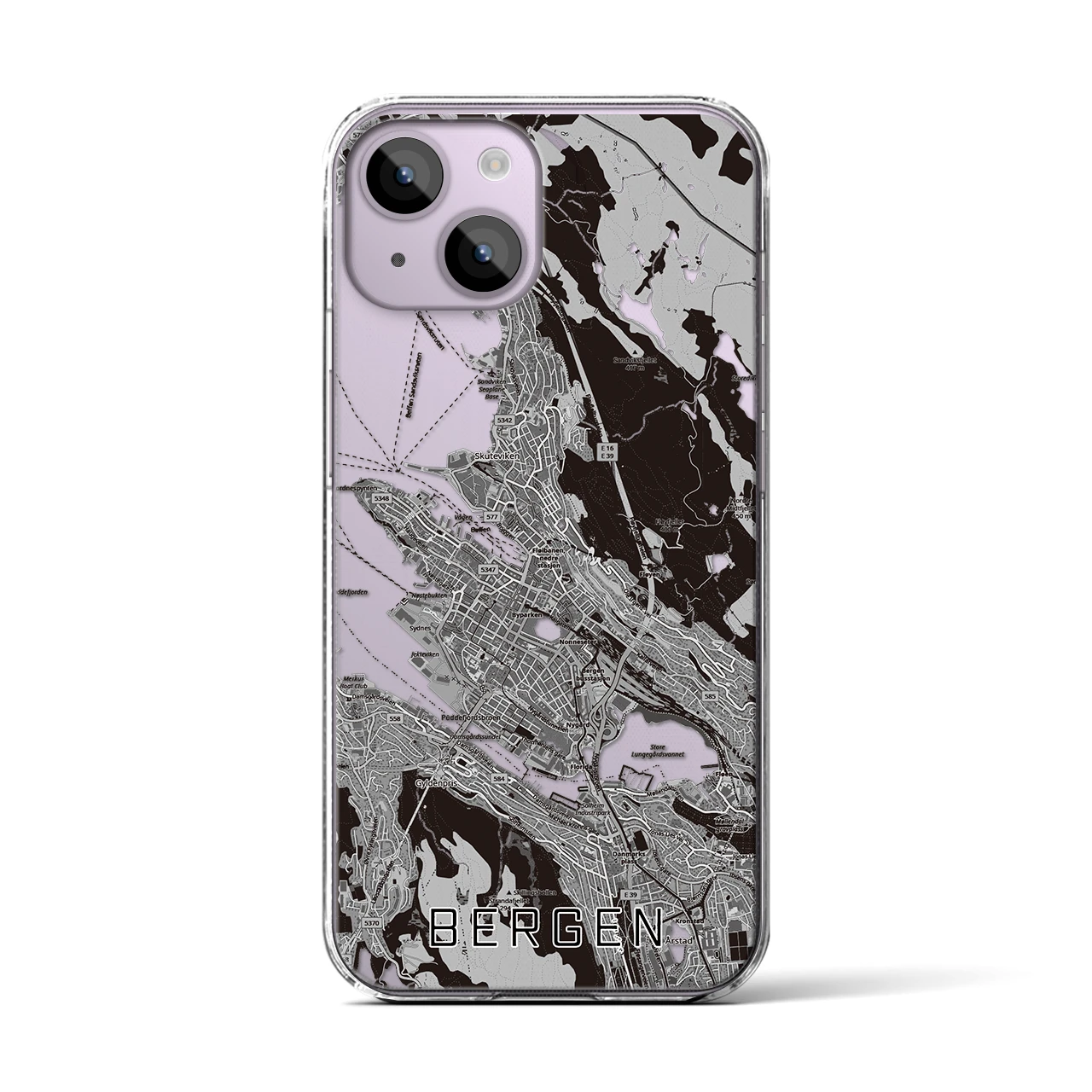 【ベルゲン(ノルウェー)】地図柄iPhoneケース(クリアタイプ)