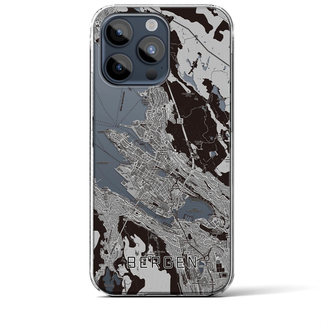 【ベルゲン(ノルウェー)】地図柄iPhoneケース(クリアタイプ)