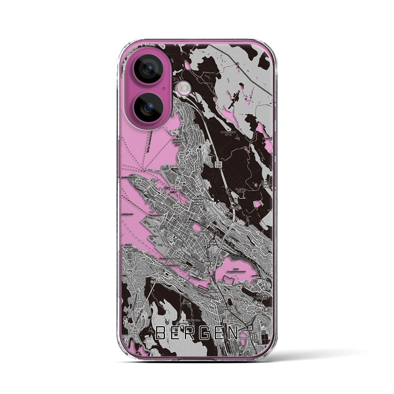 【ベルゲン(ノルウェー)】地図柄iPhoneケース(クリアタイプ)