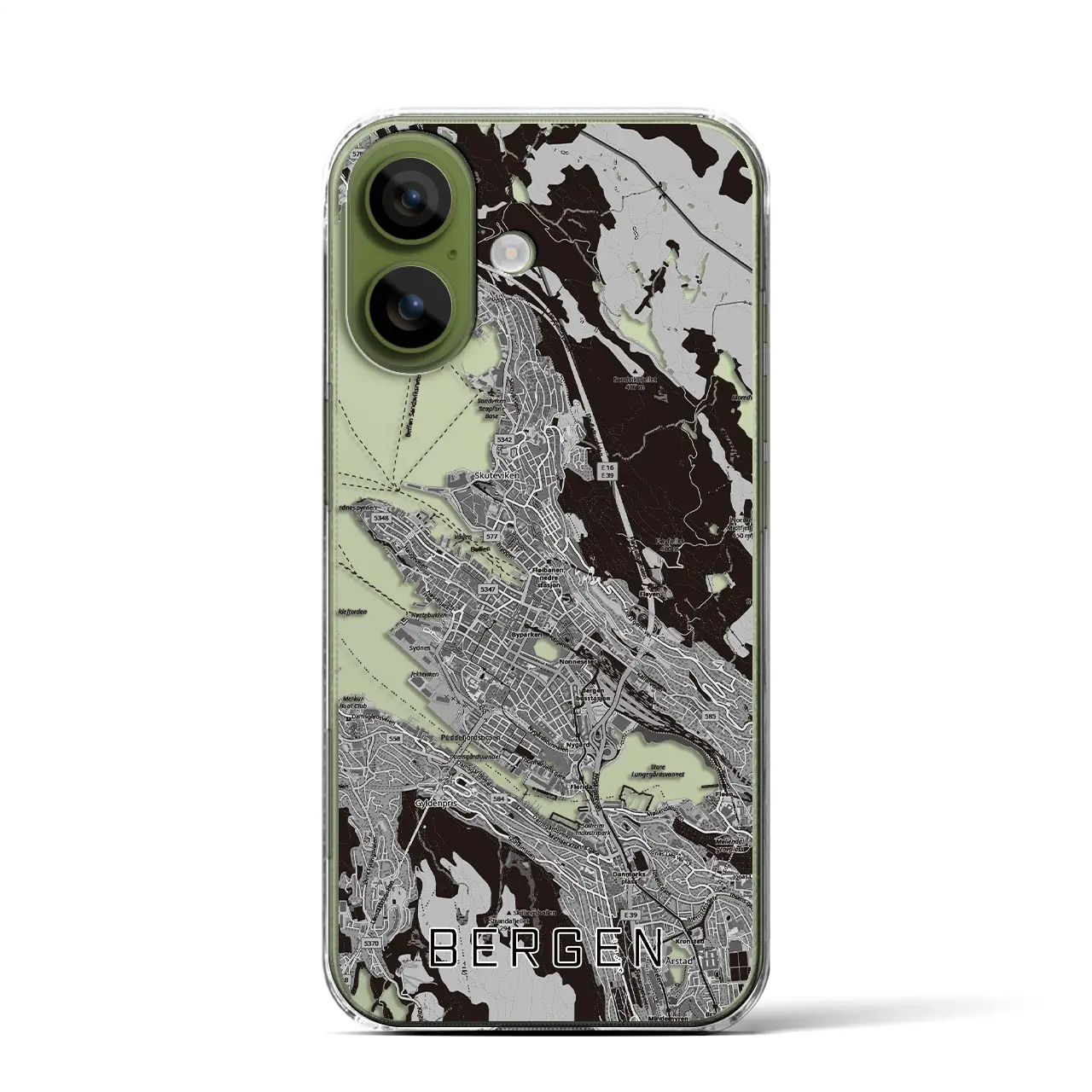 【ベルゲン(ノルウェー)】地図柄iPhoneケース(クリアタイプ)モノトーン・iPhone 17 Pro Max 用