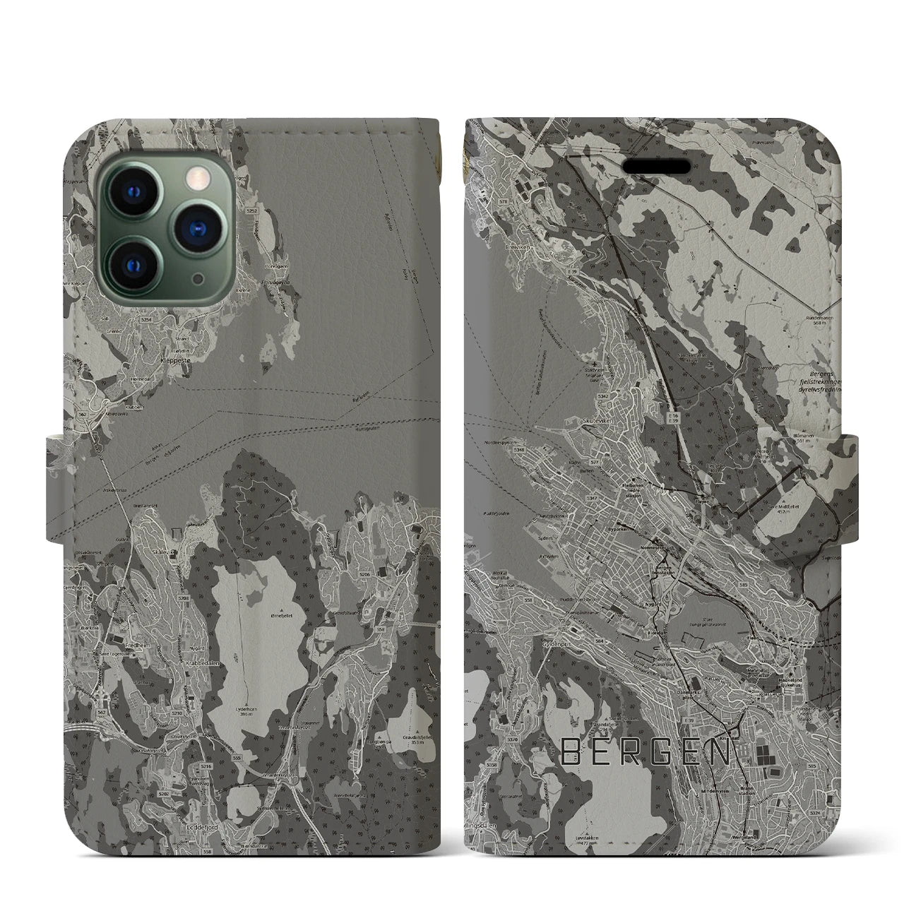 【ベルゲン(ノルウェー)】地図柄iPhoneケース(手帳タイプ)