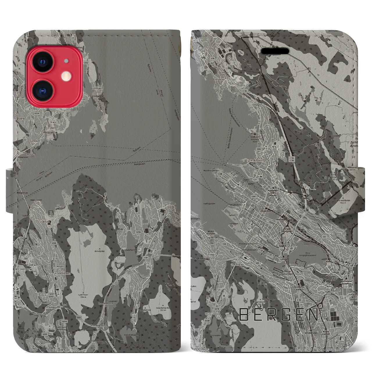 【ベルゲン(ノルウェー)】地図柄iPhoneケース(手帳タイプ)