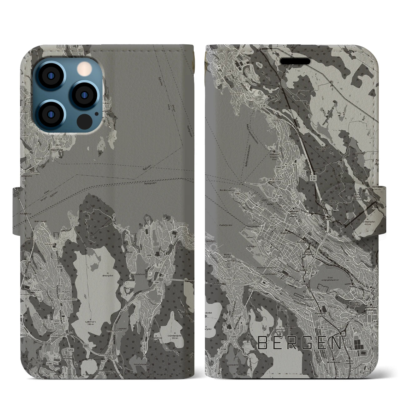【ベルゲン(ノルウェー)】地図柄iPhoneケース(手帳タイプ)