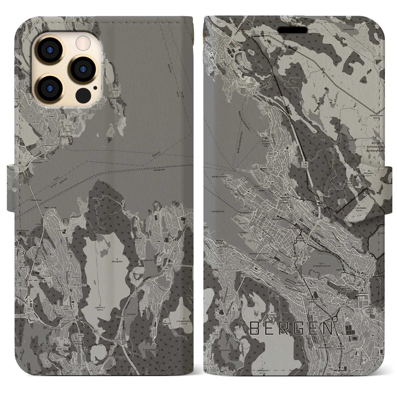 【ベルゲン(ノルウェー)】地図柄iPhoneケース(手帳タイプ)