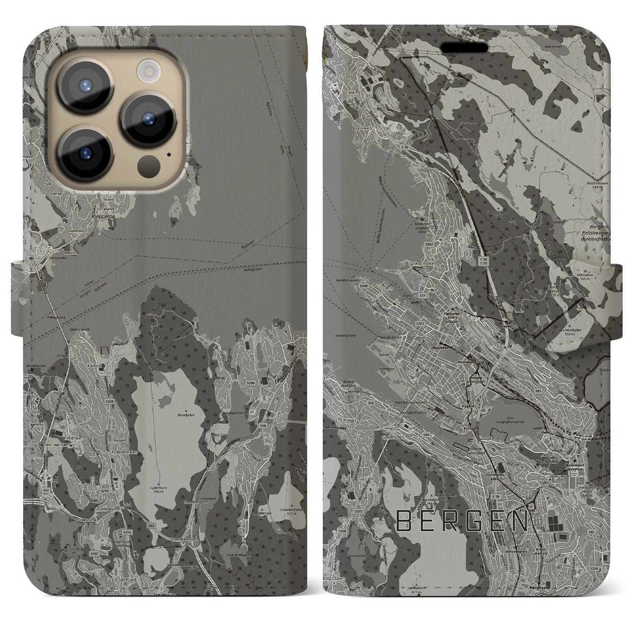 【ベルゲン(ノルウェー)】地図柄iPhoneケース(手帳タイプ)