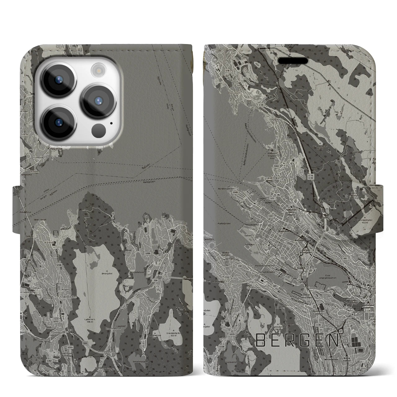 【ベルゲン(ノルウェー)】地図柄iPhoneケース(手帳タイプ)