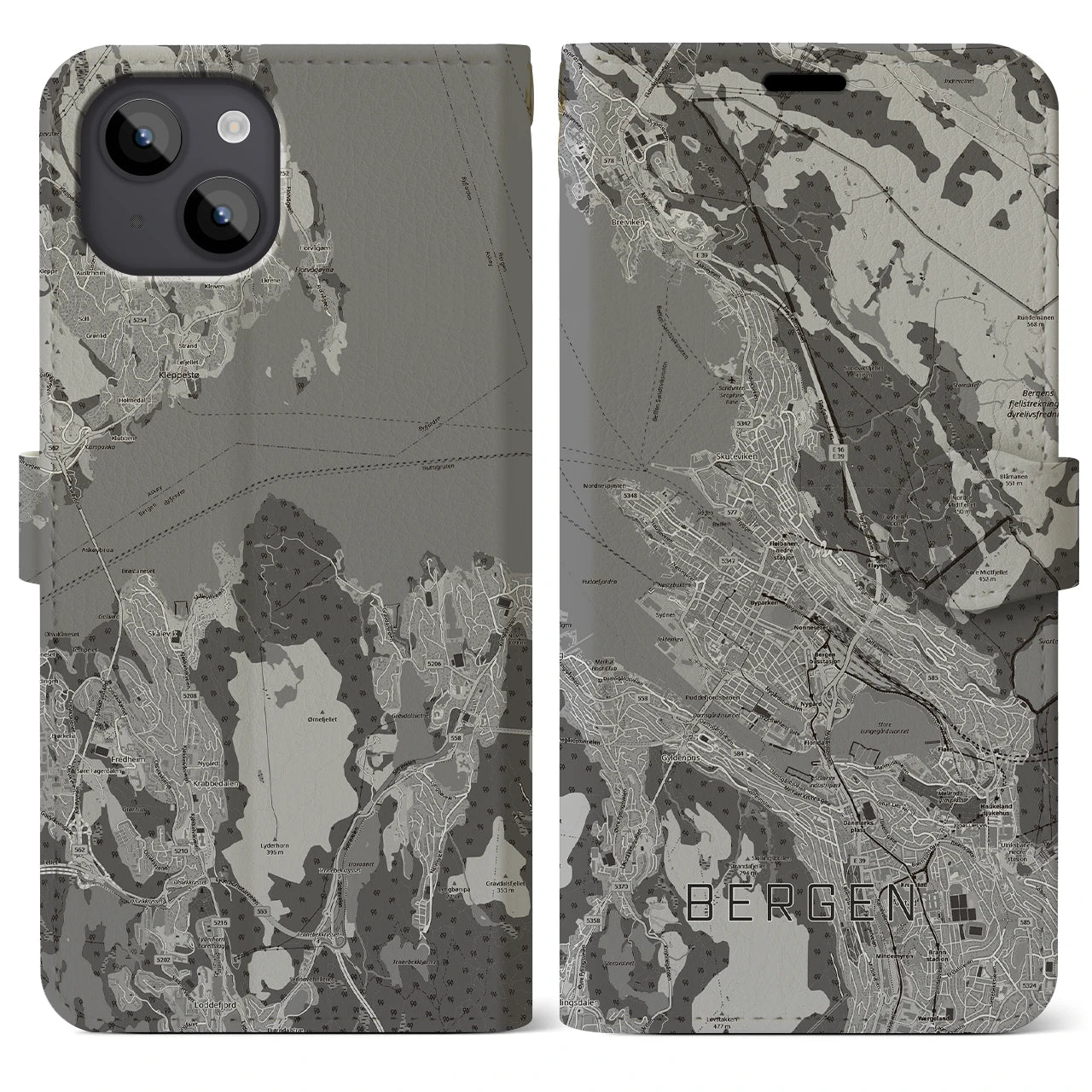 【ベルゲン(ノルウェー)】地図柄iPhoneケース(手帳タイプ)