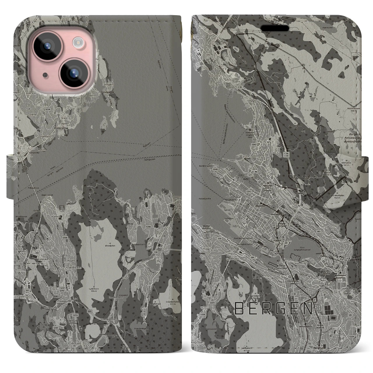 【ベルゲン(ノルウェー)】地図柄iPhoneケース(手帳タイプ)