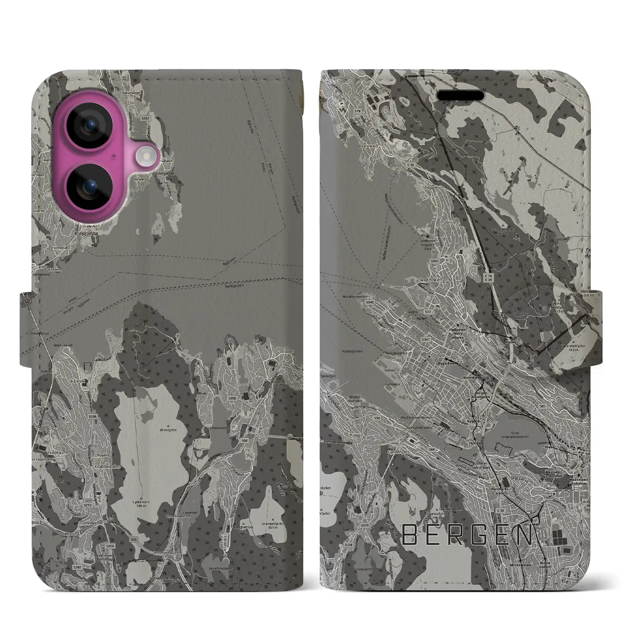 【ベルゲン(ノルウェー)】地図柄iPhoneケース(手帳タイプ)