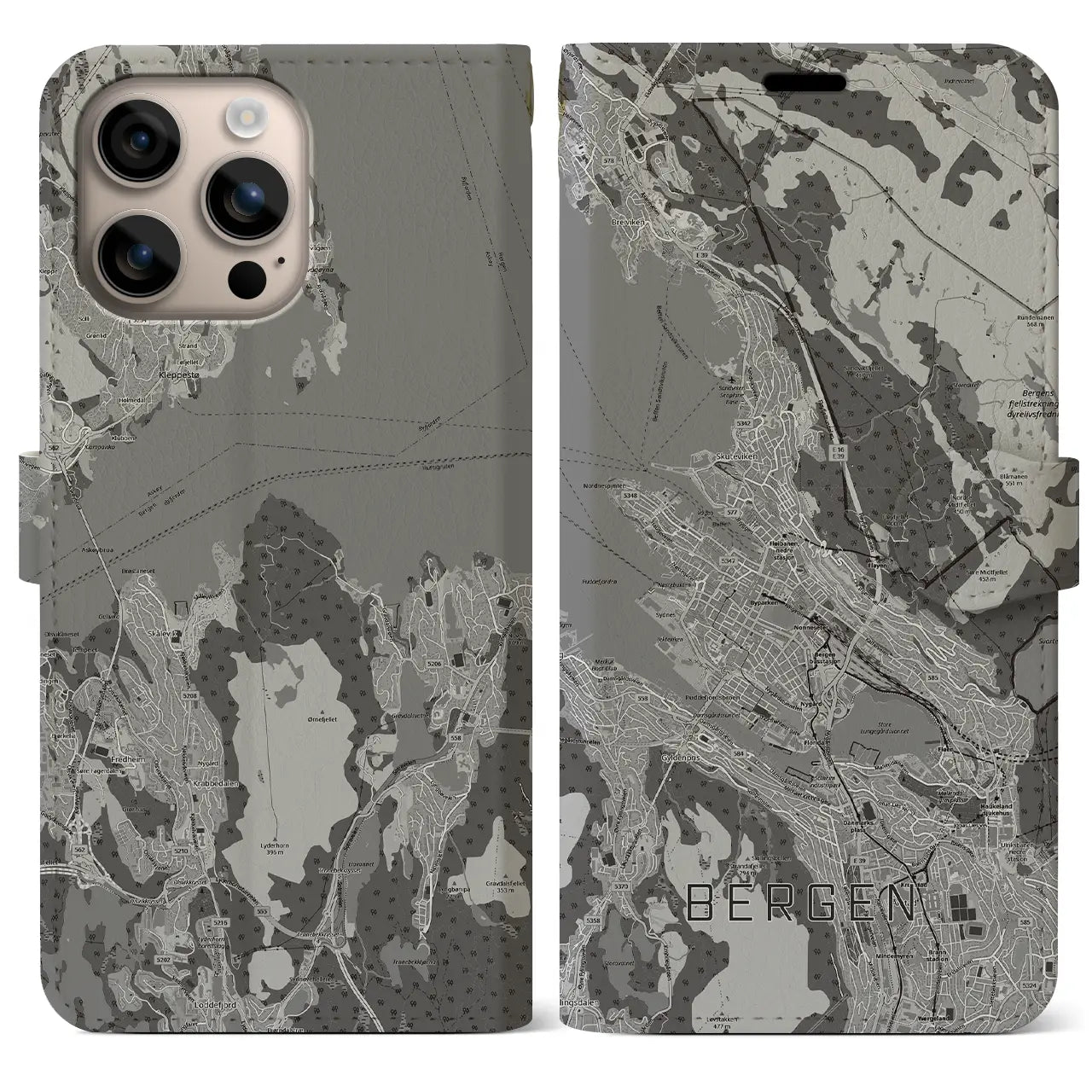 【ベルゲン(ノルウェー)】地図柄iPhoneケース(手帳タイプ)