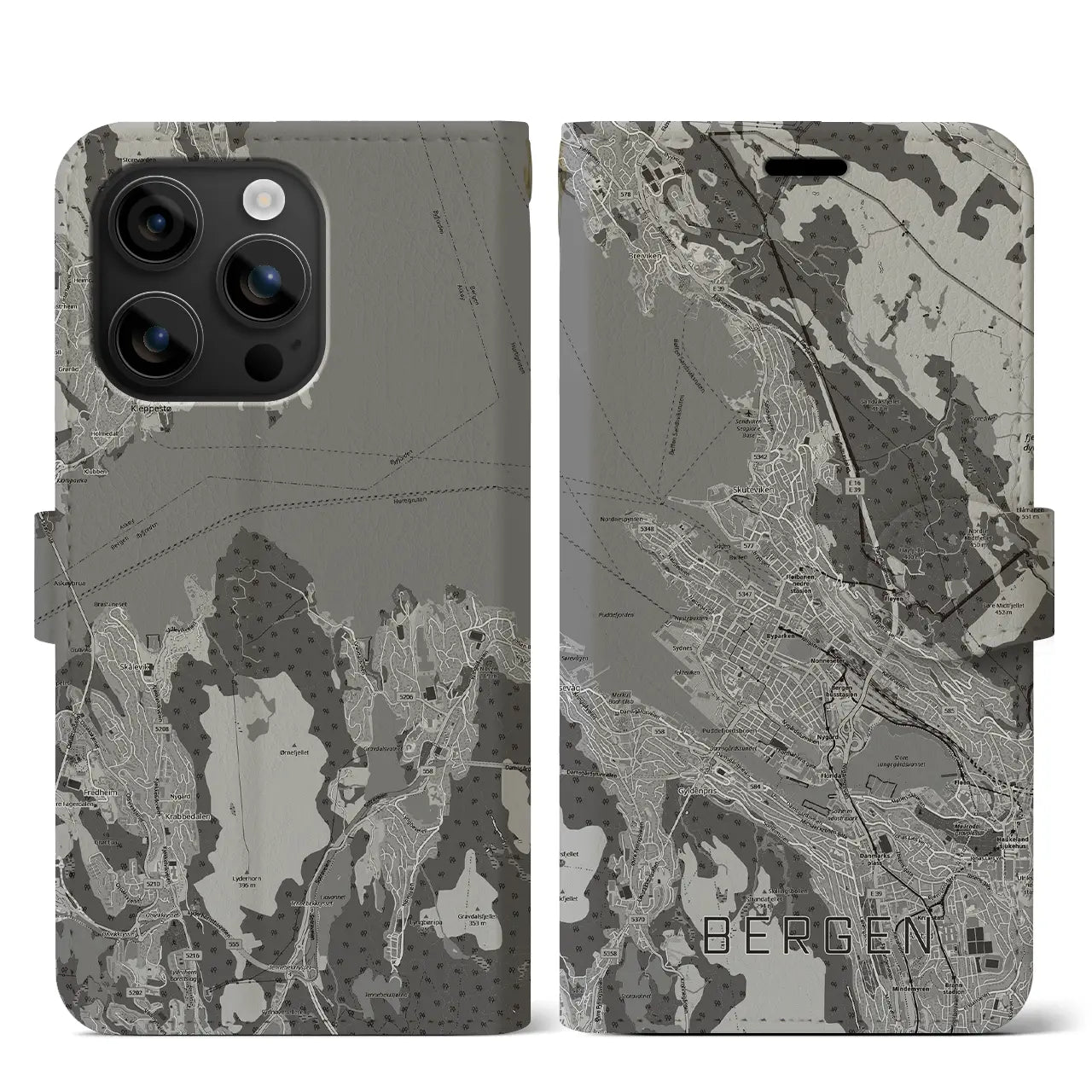 【ベルゲン(ノルウェー)】地図柄iPhoneケース(手帳タイプ)