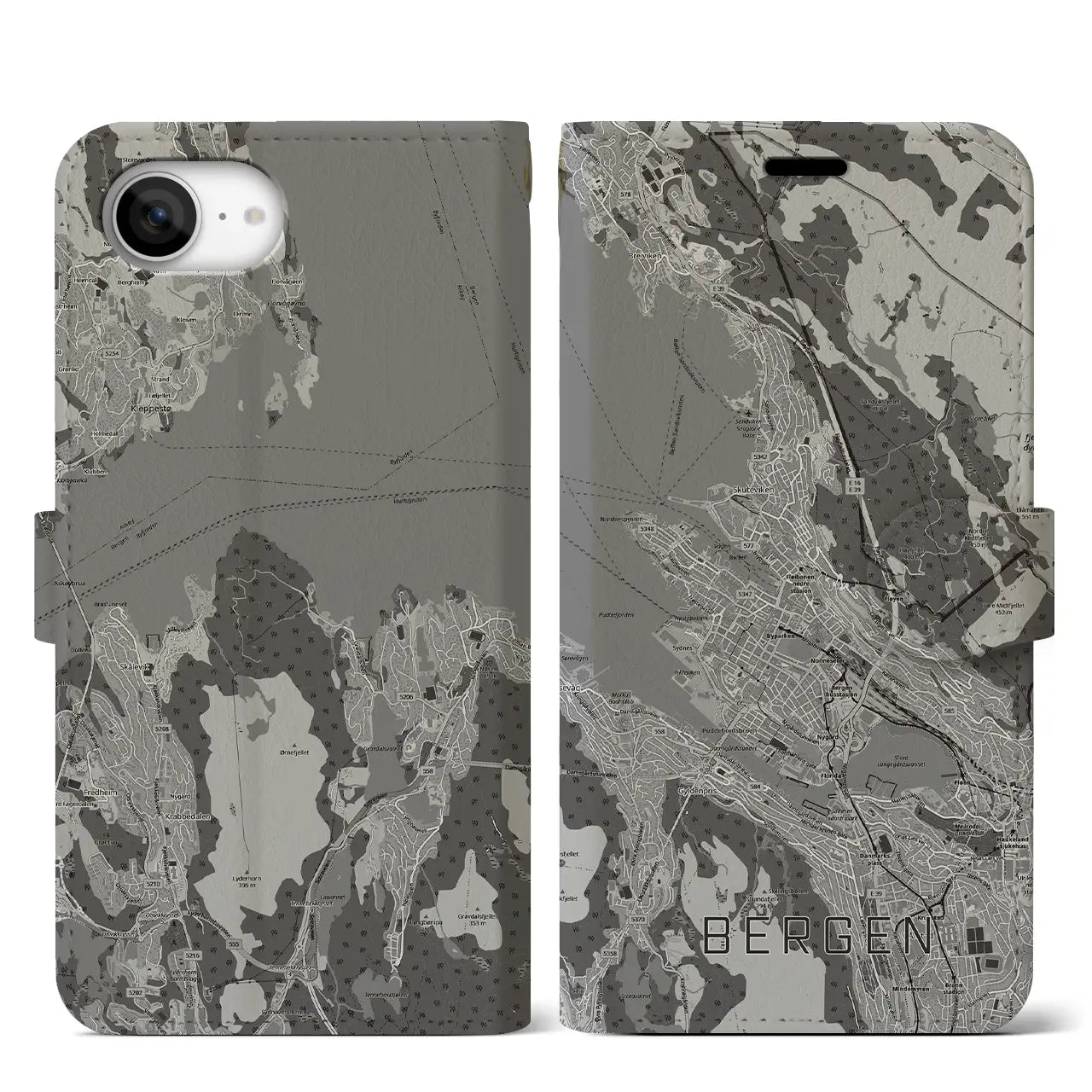 【ベルゲン(ノルウェー)】地図柄iPhoneケース(手帳タイプ)