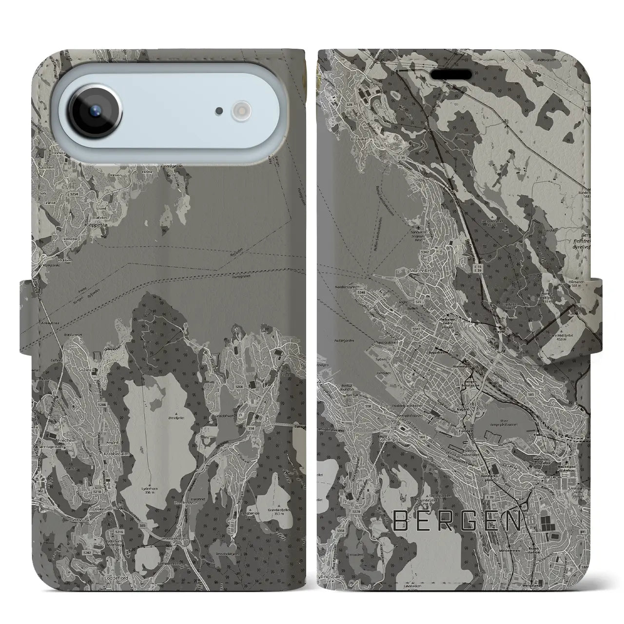 【ベルゲン(ノルウェー)】地図柄iPhoneケース(手帳タイプ)