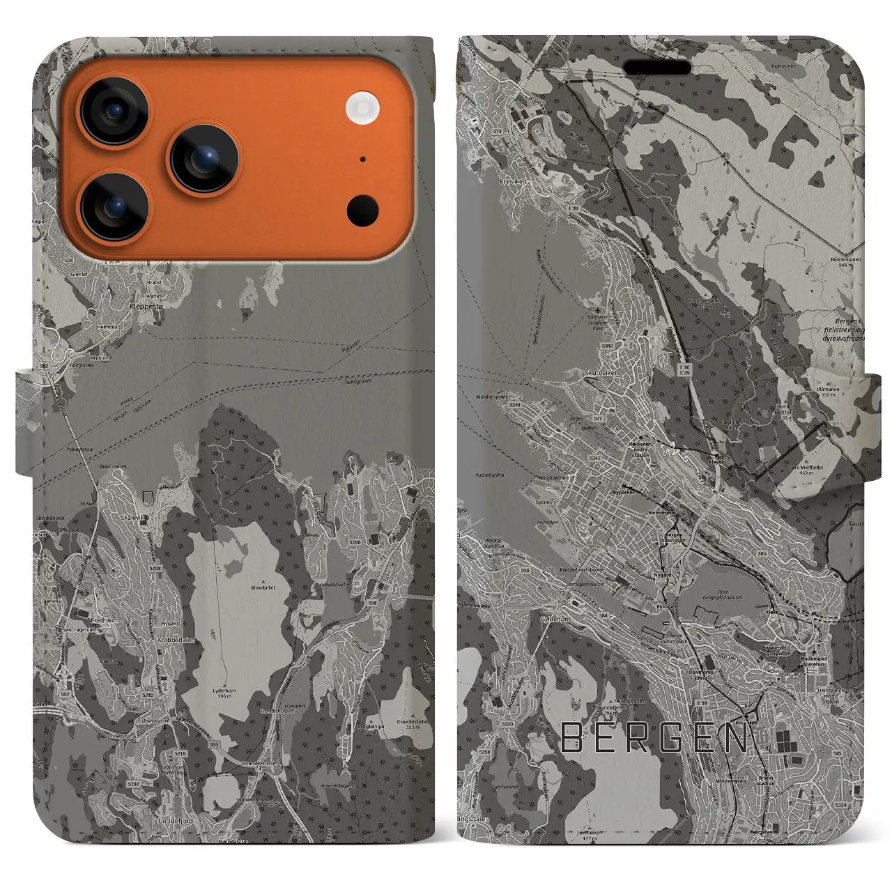 【ベルゲン(ノルウェー)】地図柄iPhoneケース(手帳タイプ)