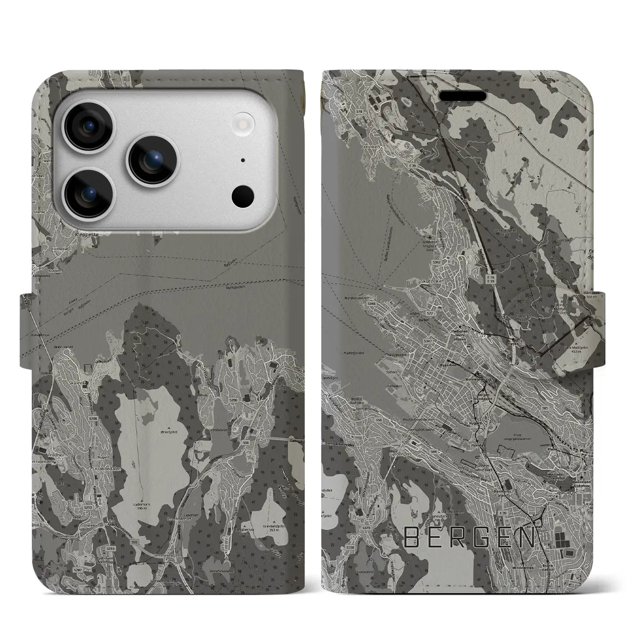 【ベルゲン(ノルウェー)】地図柄iPhoneケース(手帳タイプ)