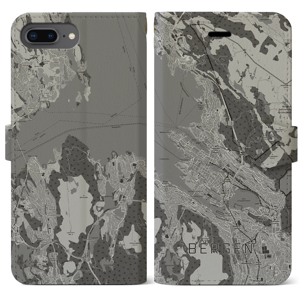 【ベルゲン(ノルウェー)】地図柄iPhoneケース(手帳タイプ)
