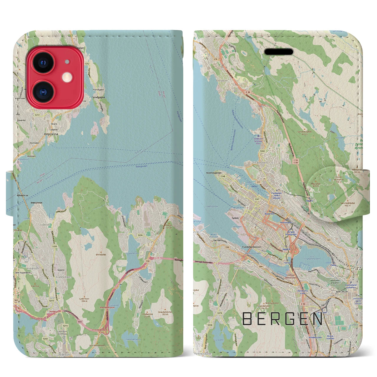 【ベルゲン(ノルウェー)】地図柄iPhoneケース(手帳タイプ)