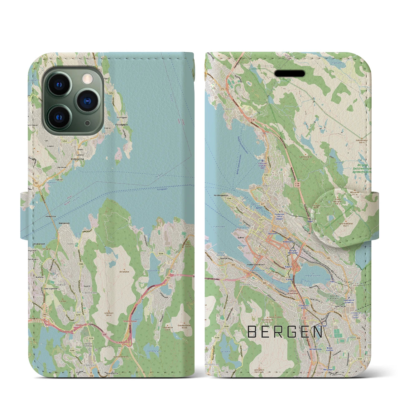 【ベルゲン(ノルウェー)】地図柄iPhoneケース(手帳タイプ)