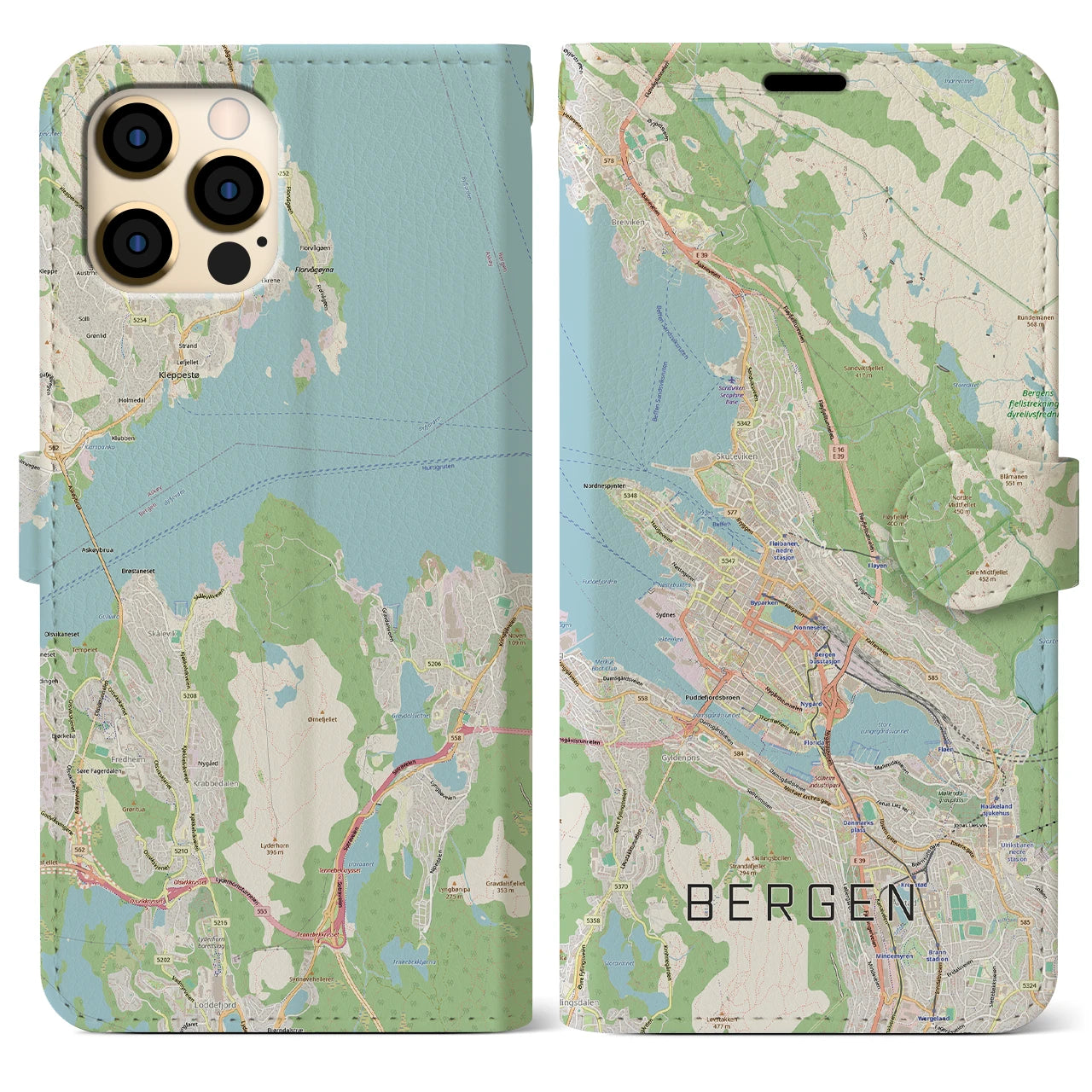 【ベルゲン(ノルウェー)】地図柄iPhoneケース(手帳タイプ)