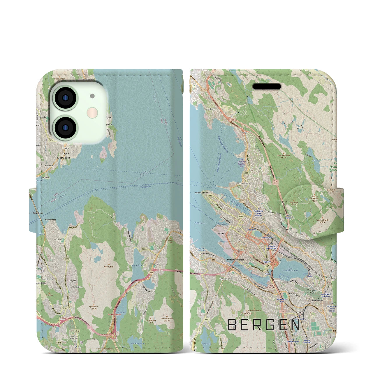 【ベルゲン(ノルウェー)】地図柄iPhoneケース(手帳タイプ)