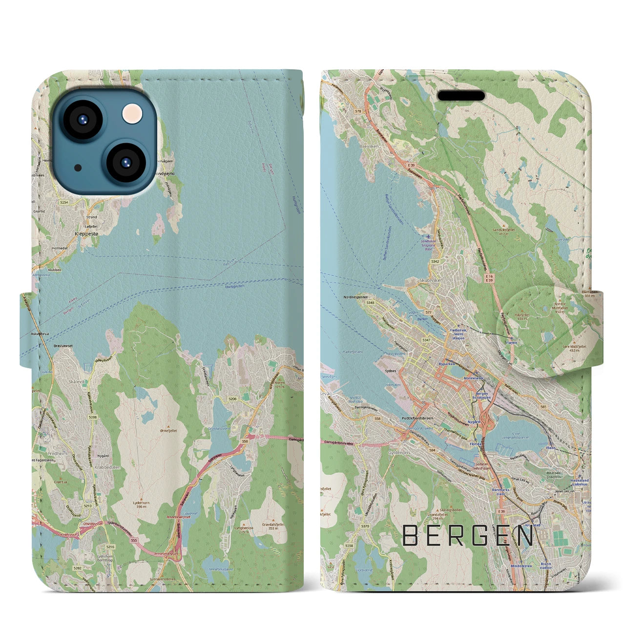 【ベルゲン(ノルウェー)】地図柄iPhoneケース(手帳タイプ)