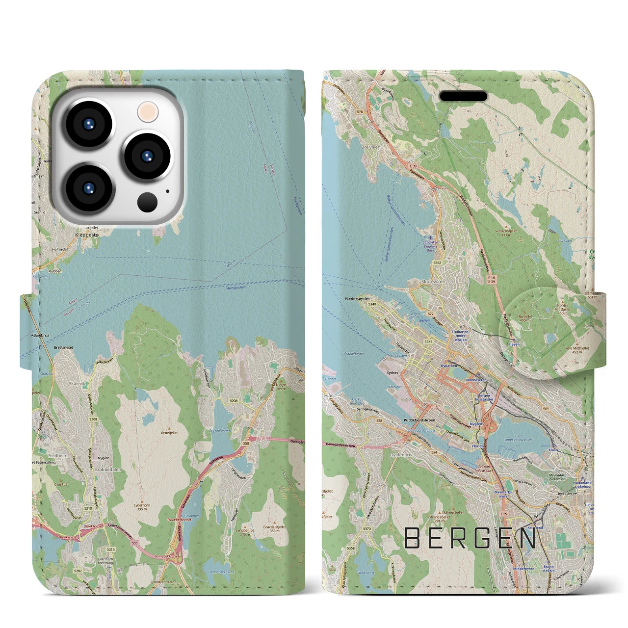 【ベルゲン(ノルウェー)】地図柄iPhoneケース(手帳タイプ)