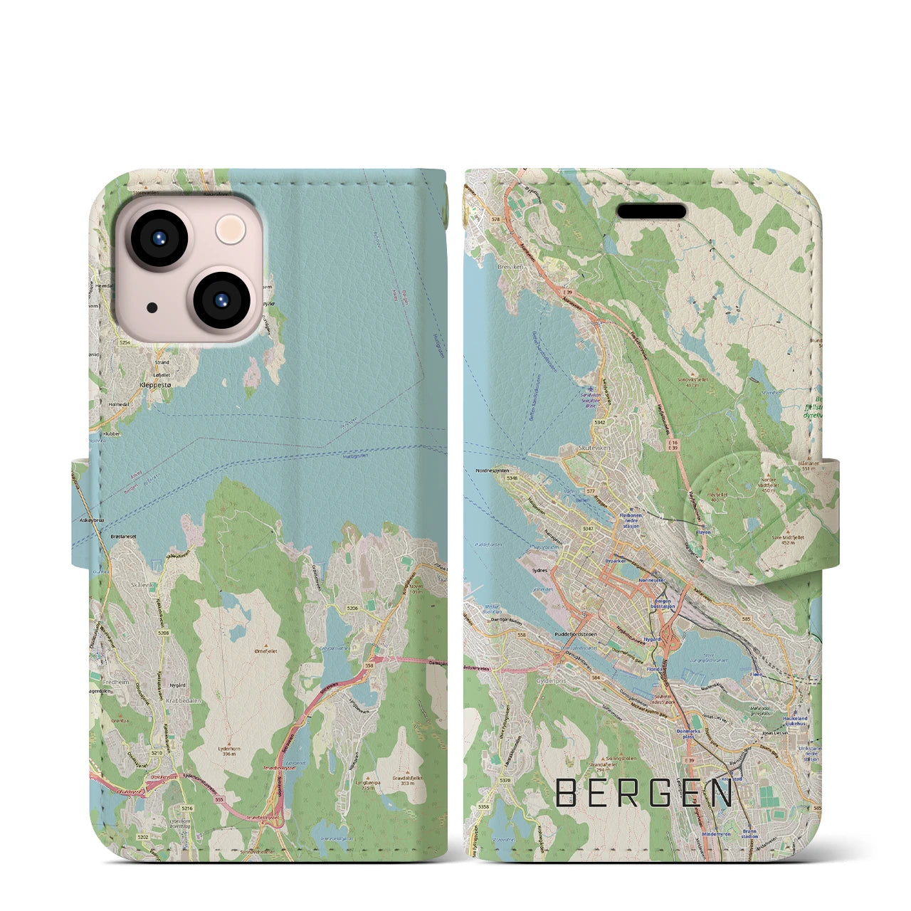 【ベルゲン(ノルウェー)】地図柄iPhoneケース(手帳タイプ)