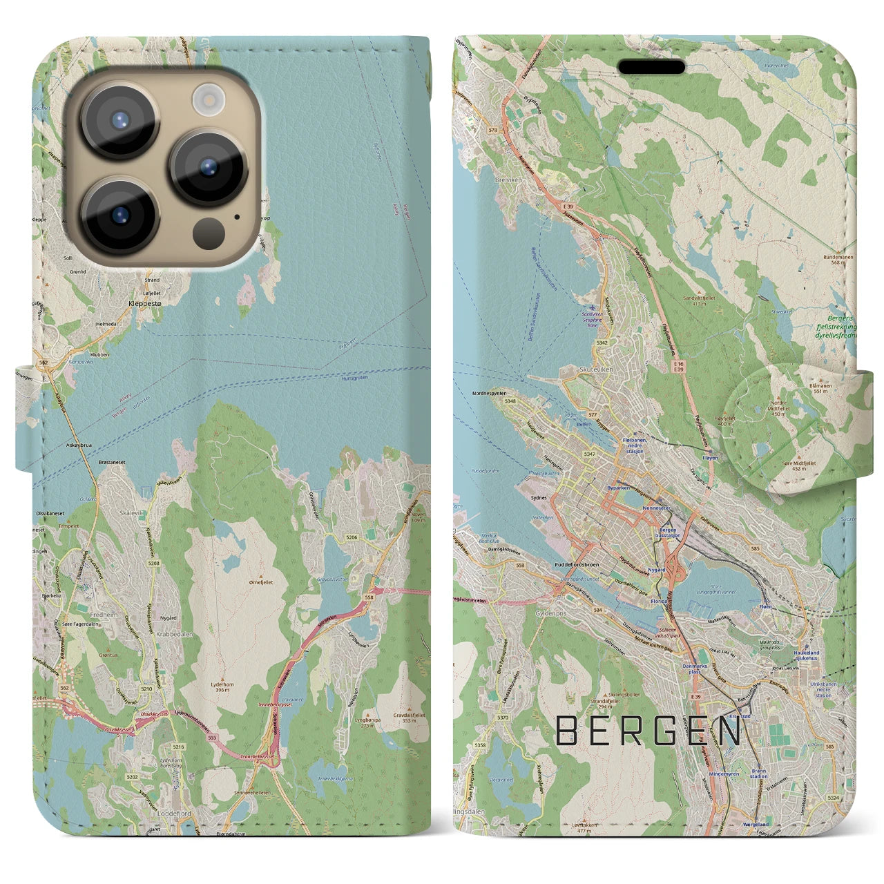 【ベルゲン(ノルウェー)】地図柄iPhoneケース(手帳タイプ)