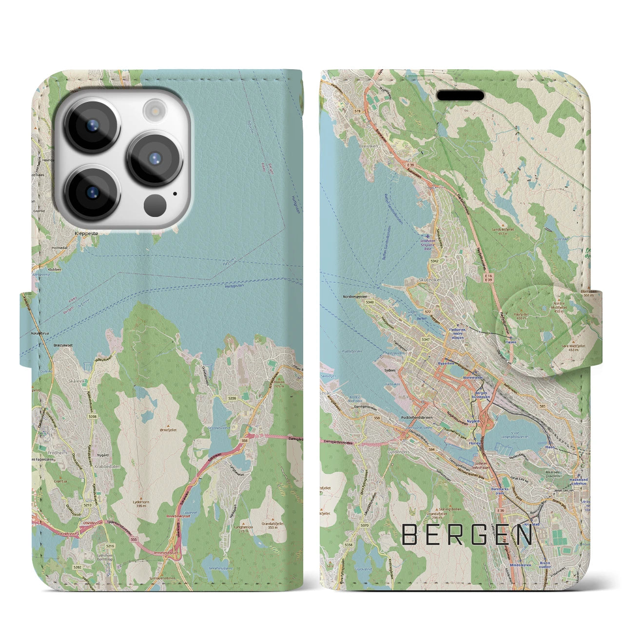 【ベルゲン(ノルウェー)】地図柄iPhoneケース(手帳タイプ)