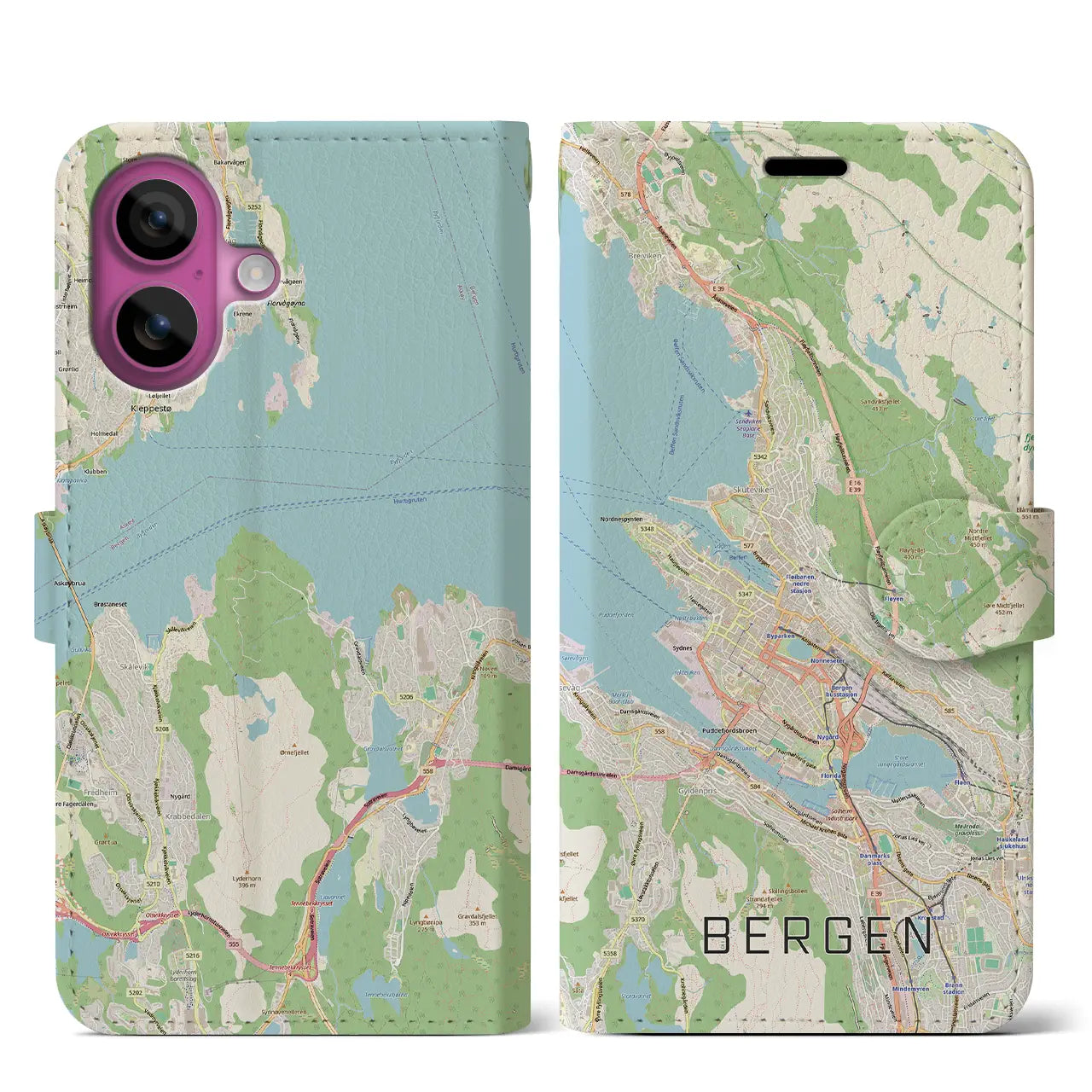 【ベルゲン(ノルウェー)】地図柄iPhoneケース(手帳タイプ)