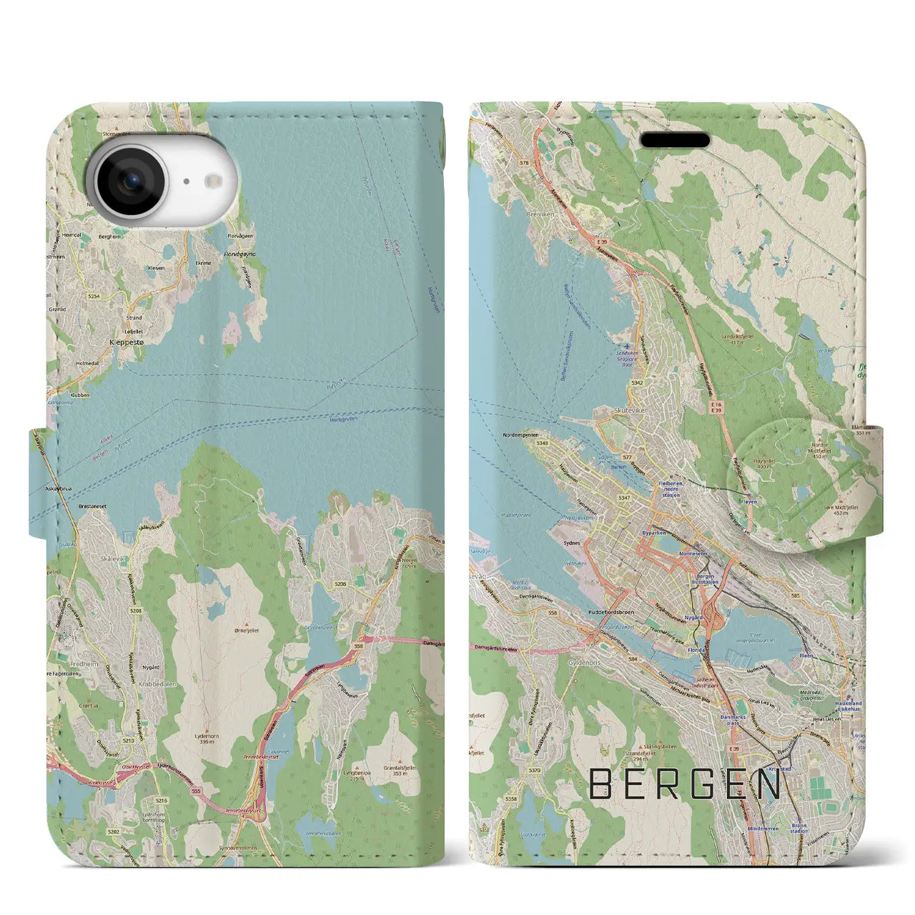 【ベルゲン(ノルウェー)】地図柄iPhoneケース(手帳タイプ)