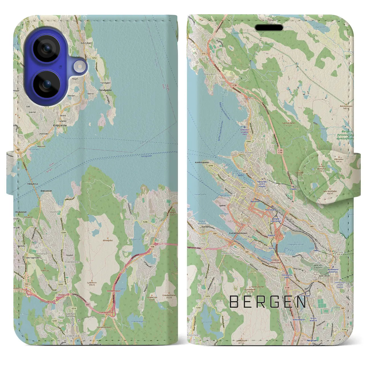 【ベルゲン(ノルウェー)】地図柄iPhoneケース(手帳タイプ)