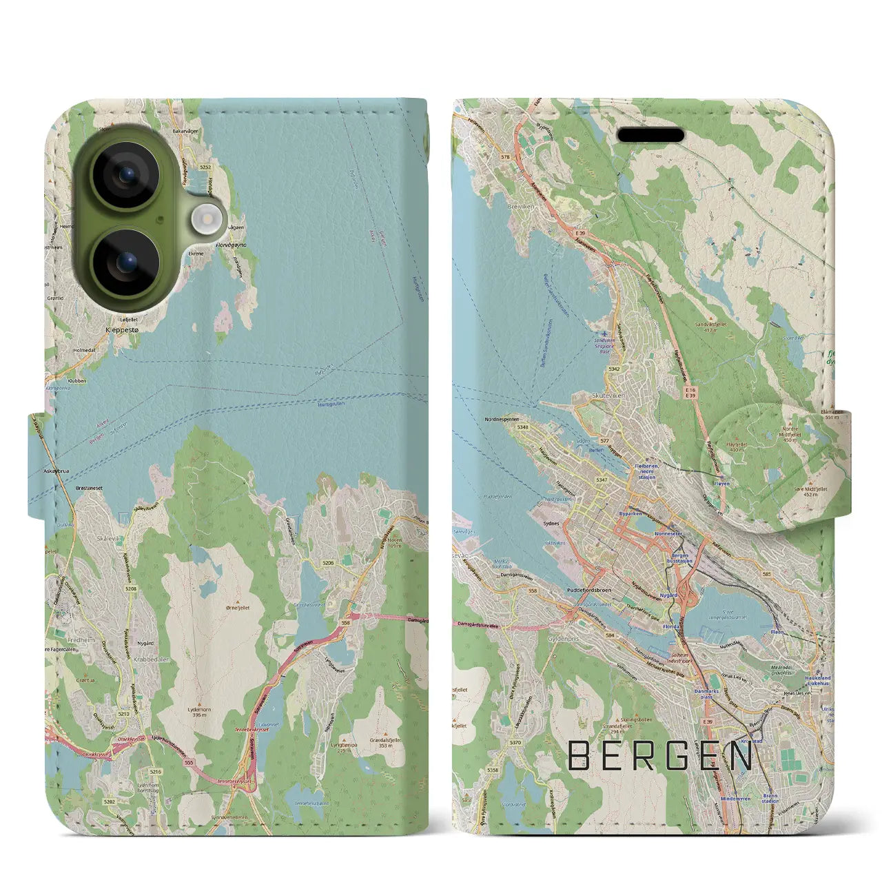 【ベルゲン(ノルウェー)】地図柄iPhoneケース(手帳タイプ)