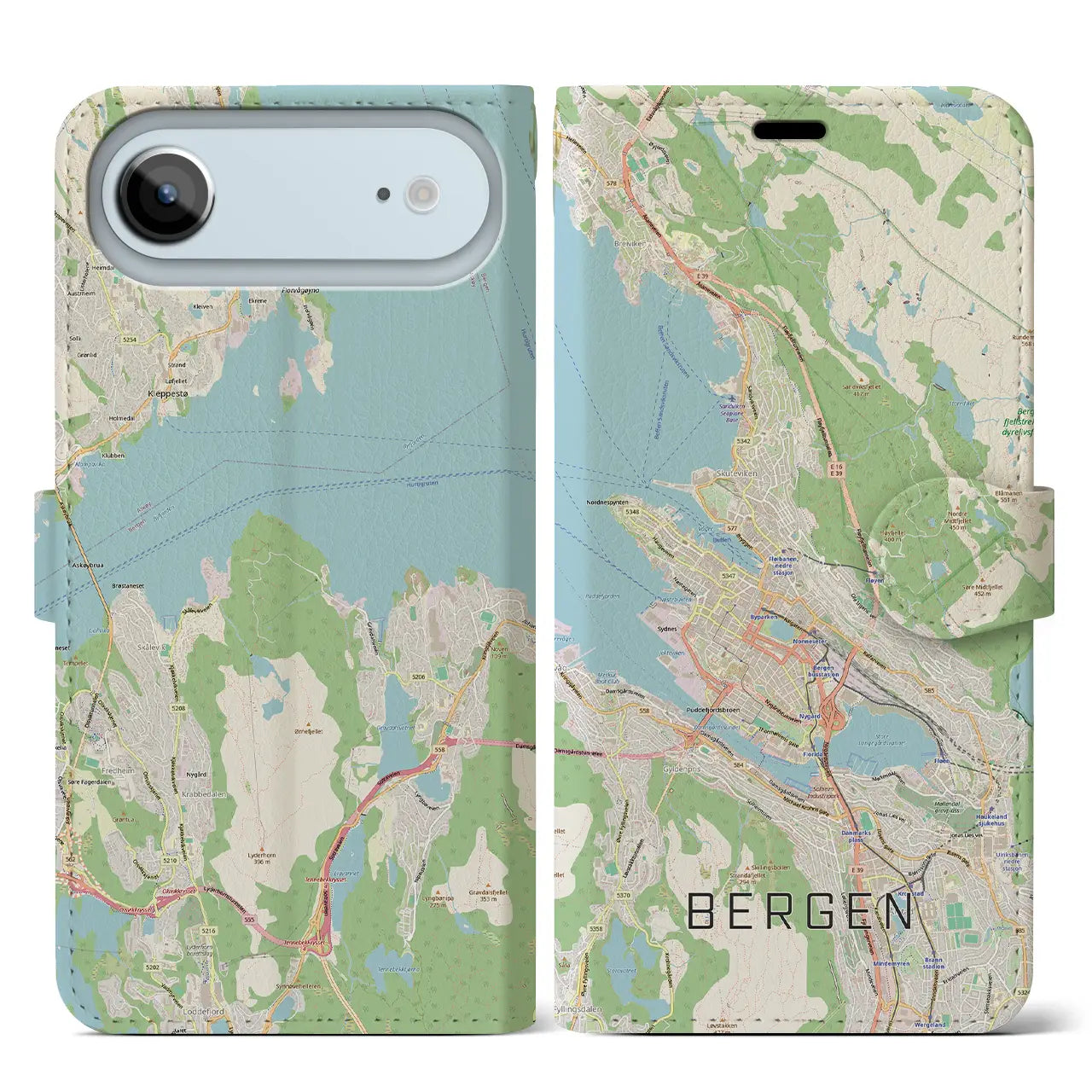 【ベルゲン(ノルウェー)】地図柄iPhoneケース(手帳タイプ)